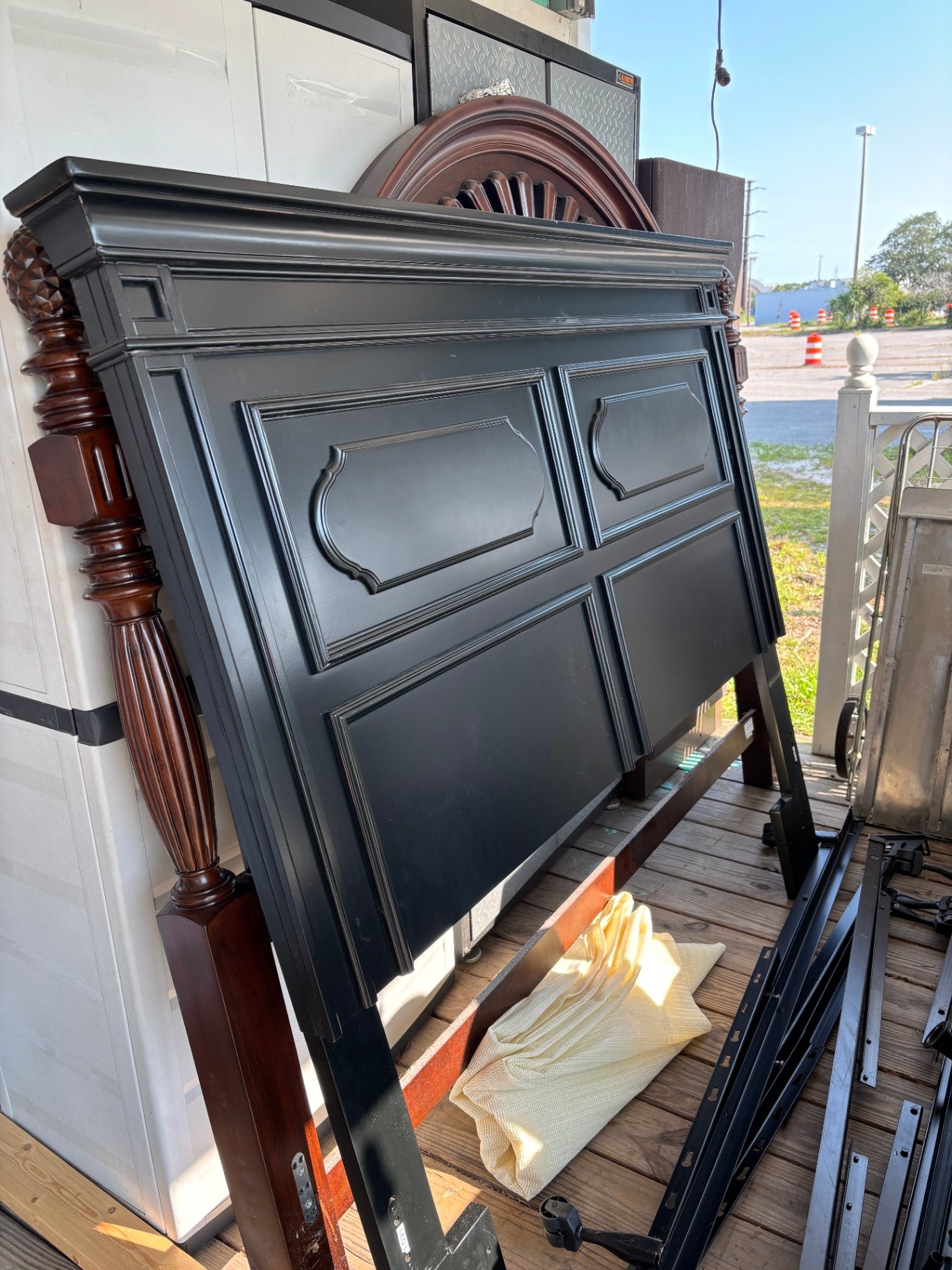 Black Traditional Panel Headboard with Bed Rails