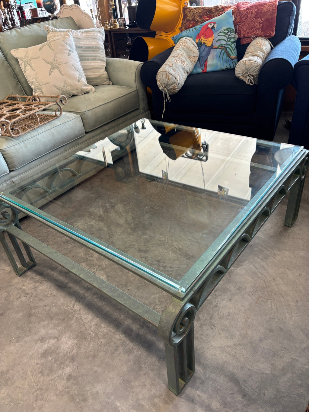 Vintage Iron & Glass Square Coffee Table