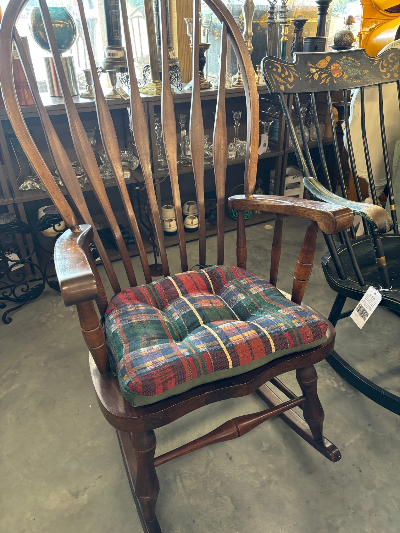Vintage Windsor High-Back Wooden Rocking Chair with Spindle Back