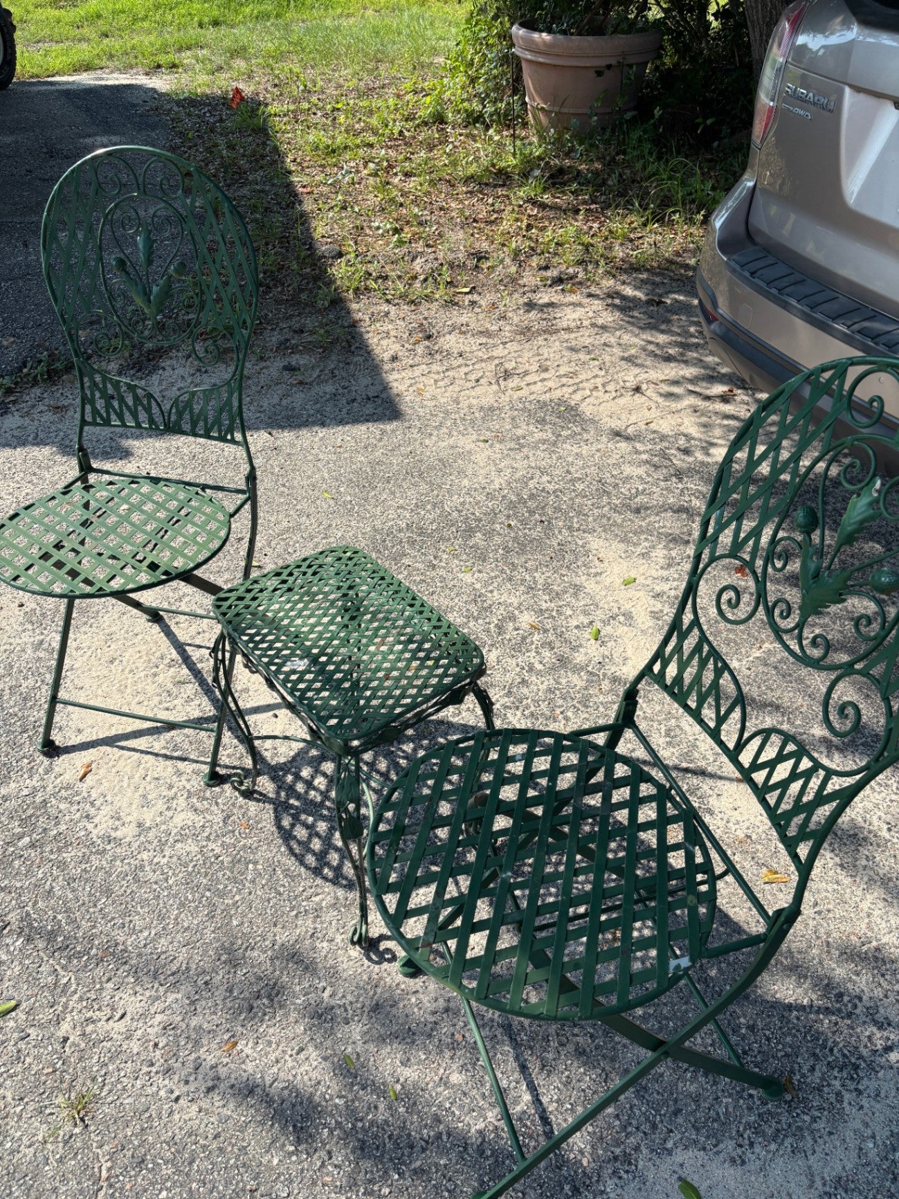 Vintage Green Wrought Iron Folding Chair and Table