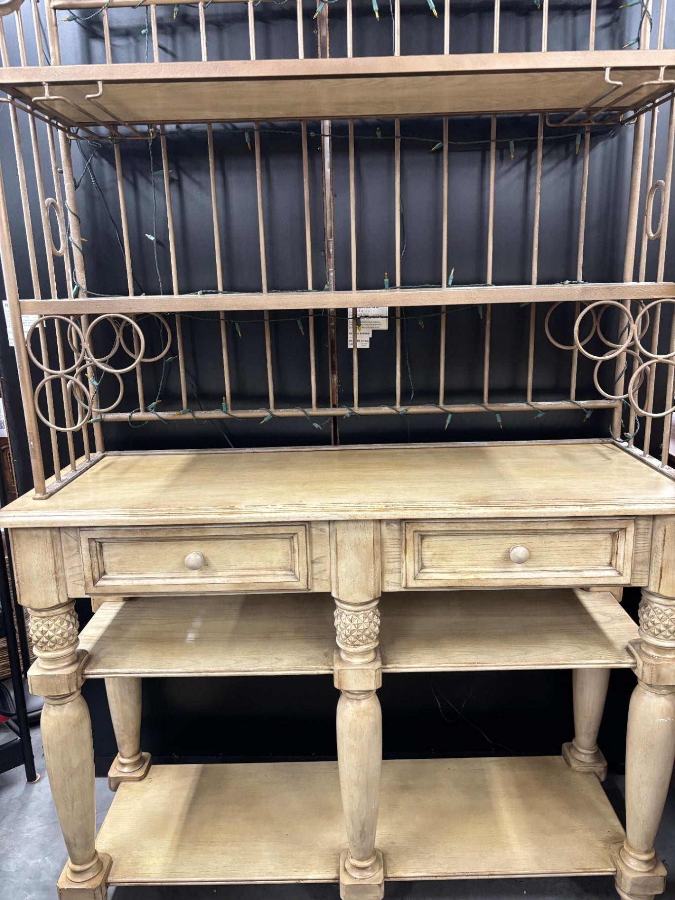 Coastal Pineapple Console & Metal Baker’s Rack Hutch