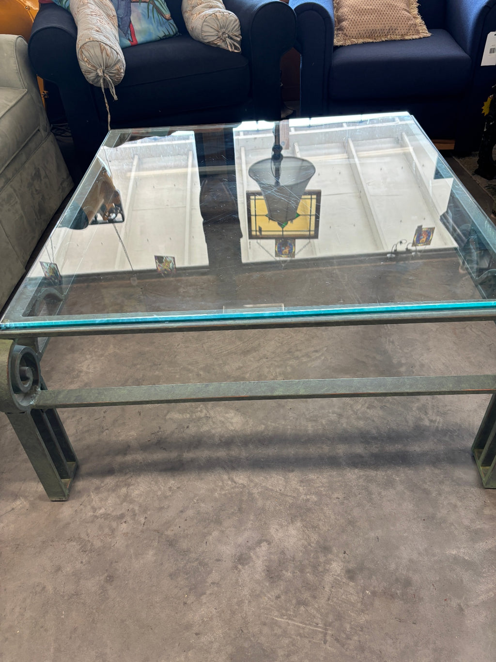 Vintage Iron & Glass Square Coffee Table