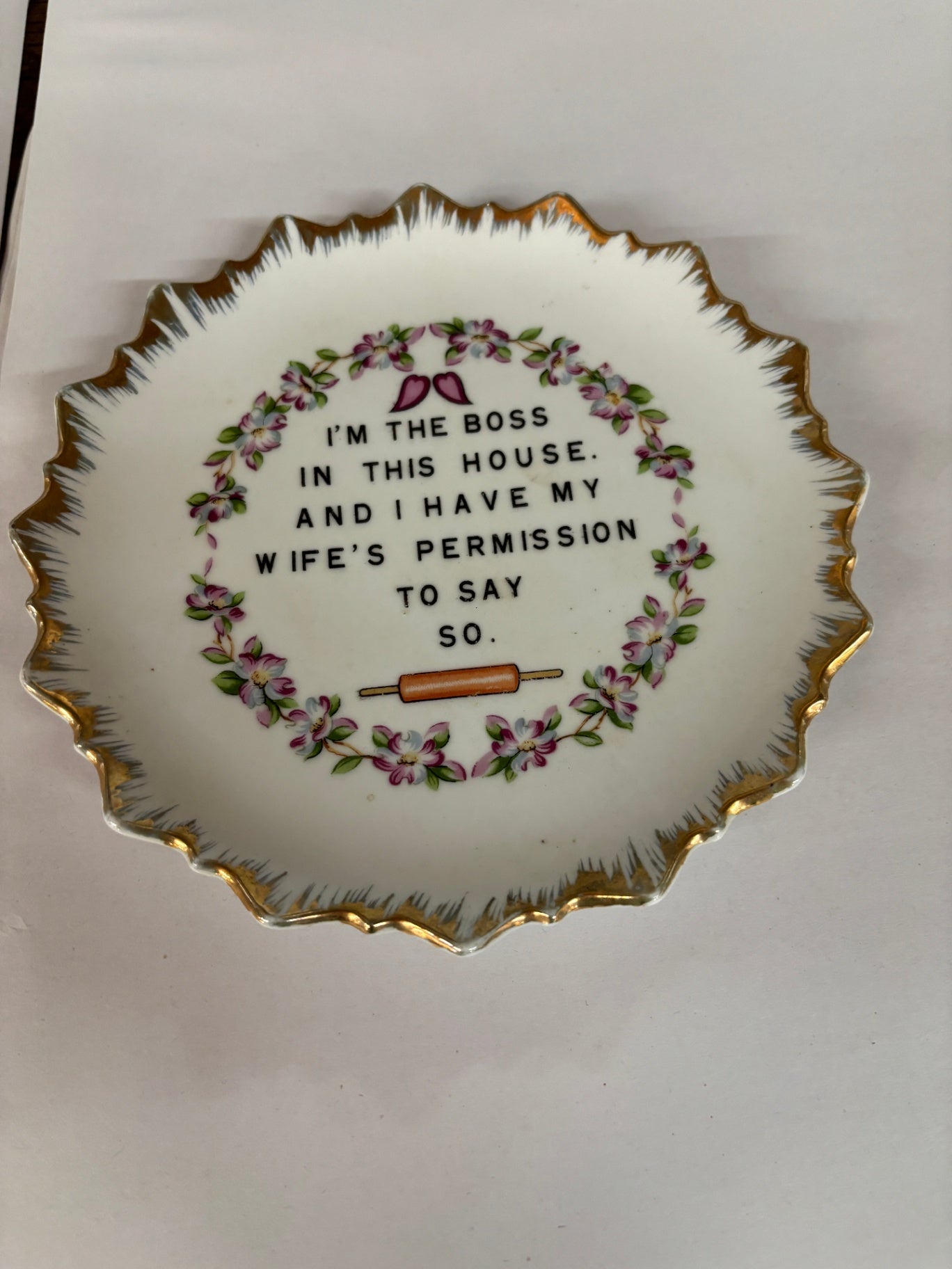 Vintage 1950s "I'm The Boss" Sunburst Style w/Gold Gild Porcelain Collectible Plate