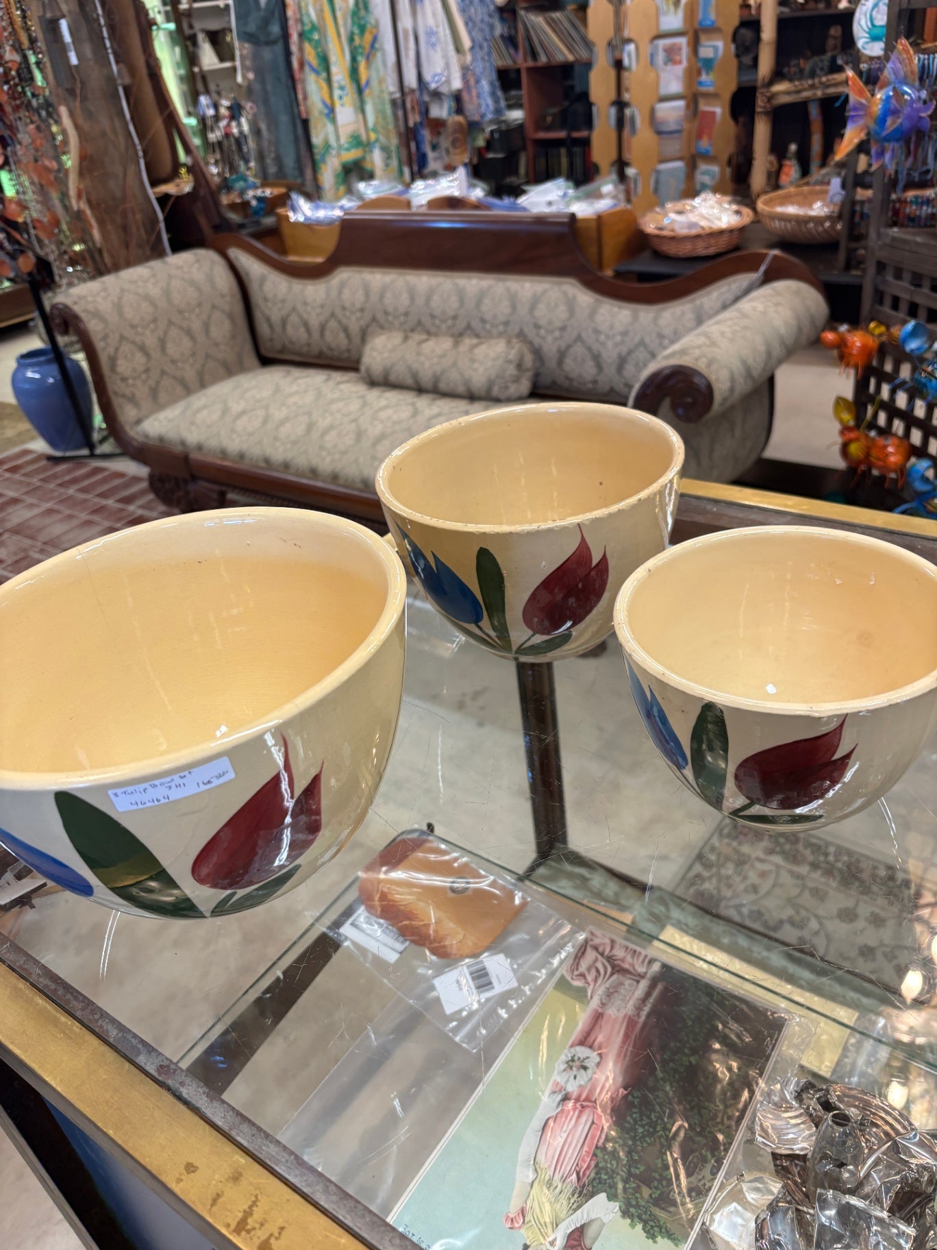  hand-painted ceramic mixing and serving bowls made by Watt Pottery