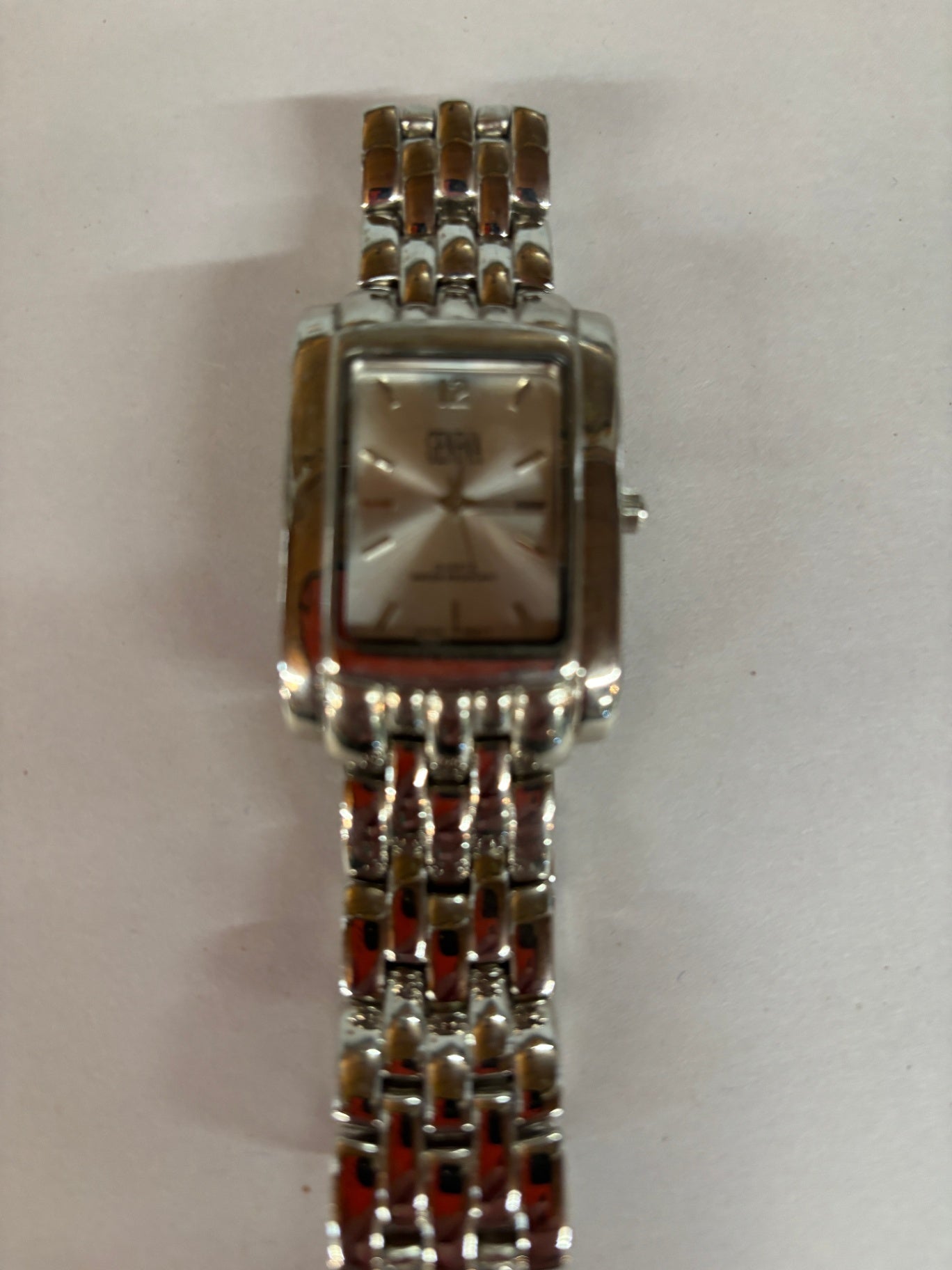 Vintage Geneva Quartz Rectangle Silvertone Band Watch
