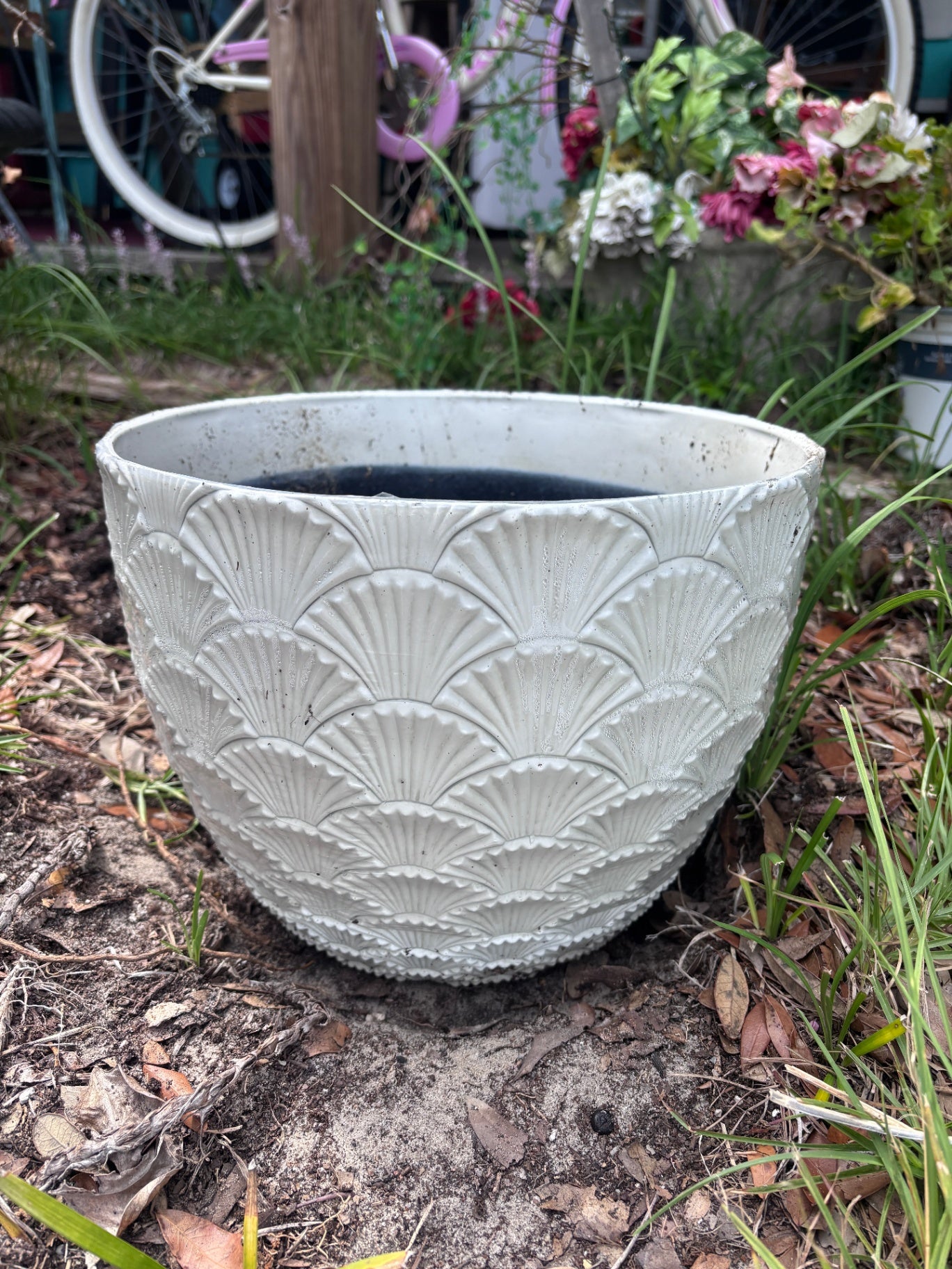 White Shelled Plastic Planter