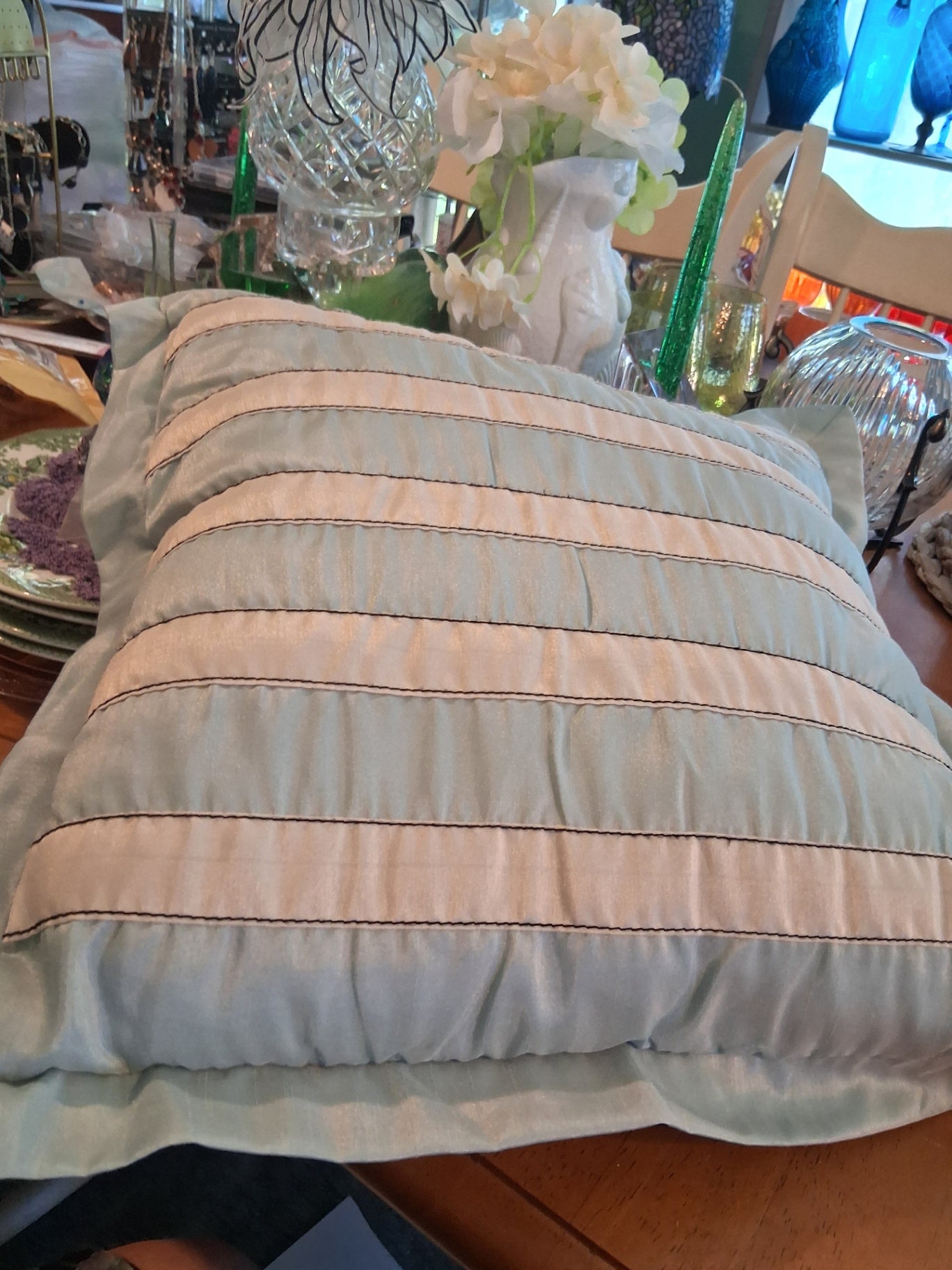 Pillow teal stripe dsc
