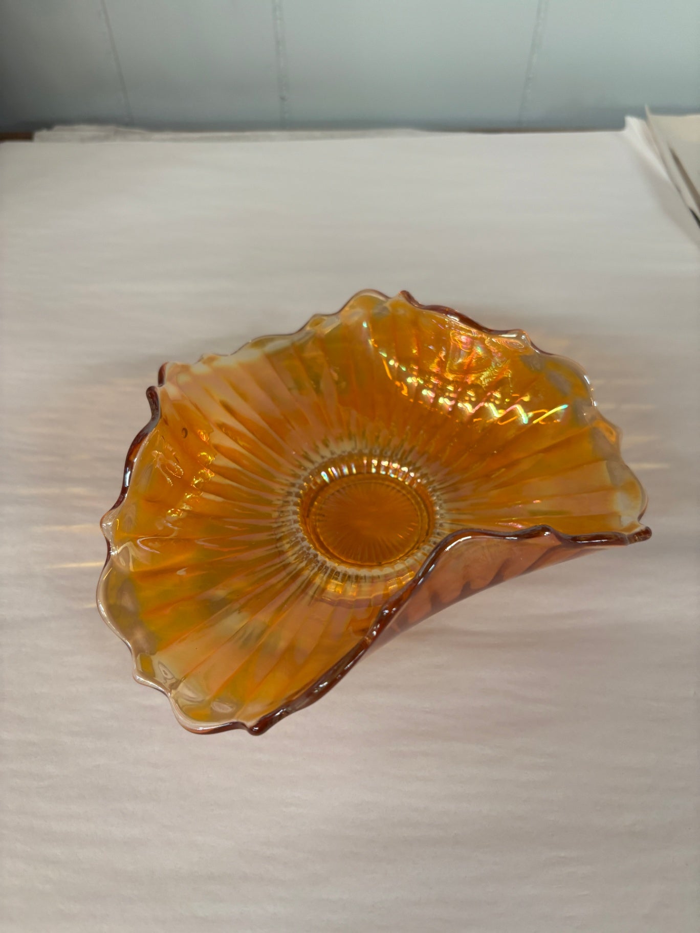 Marigold Carnival Glass Bowl With Flared Rim Excellent Condition