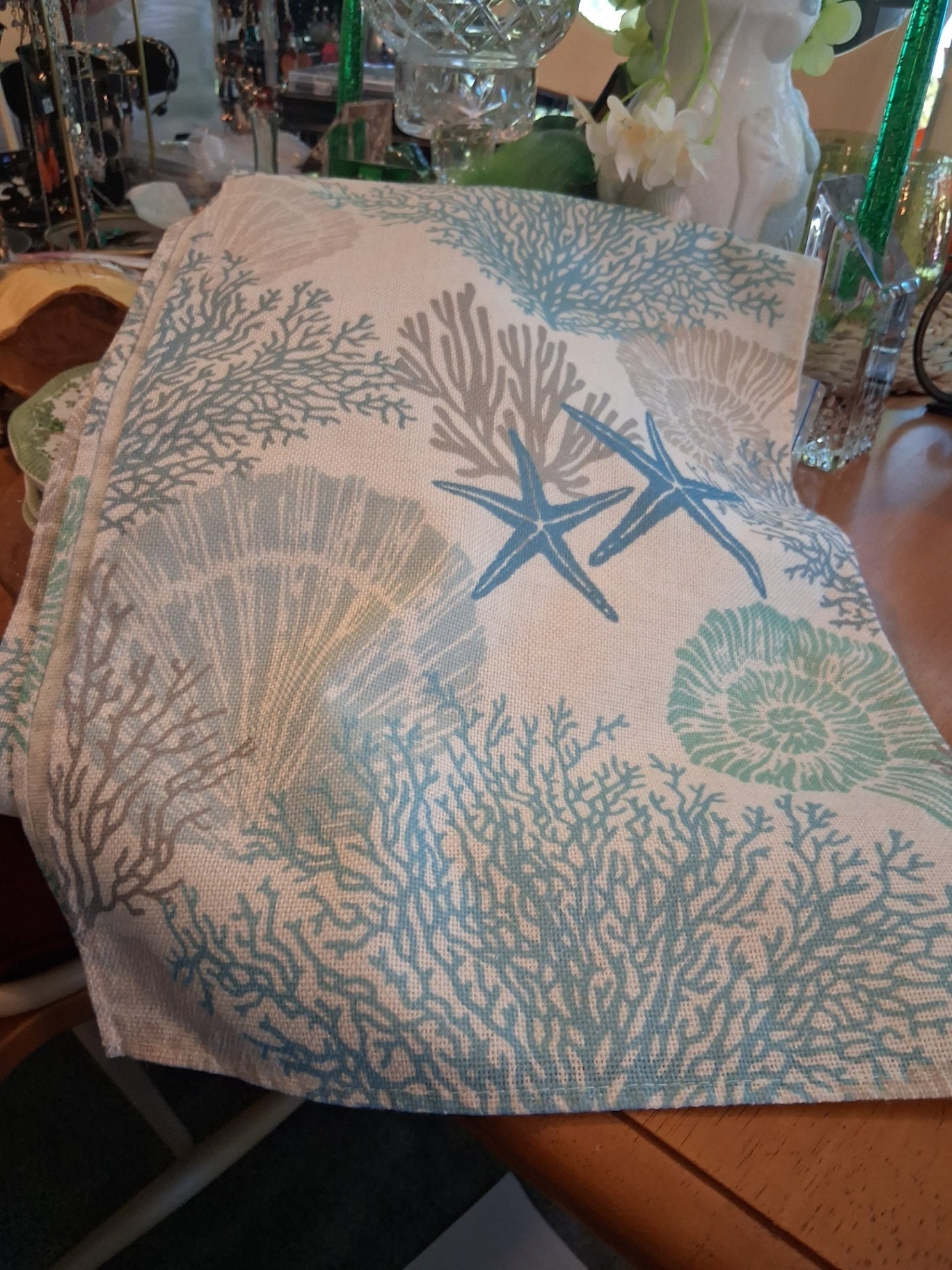 Table runner teal coral
