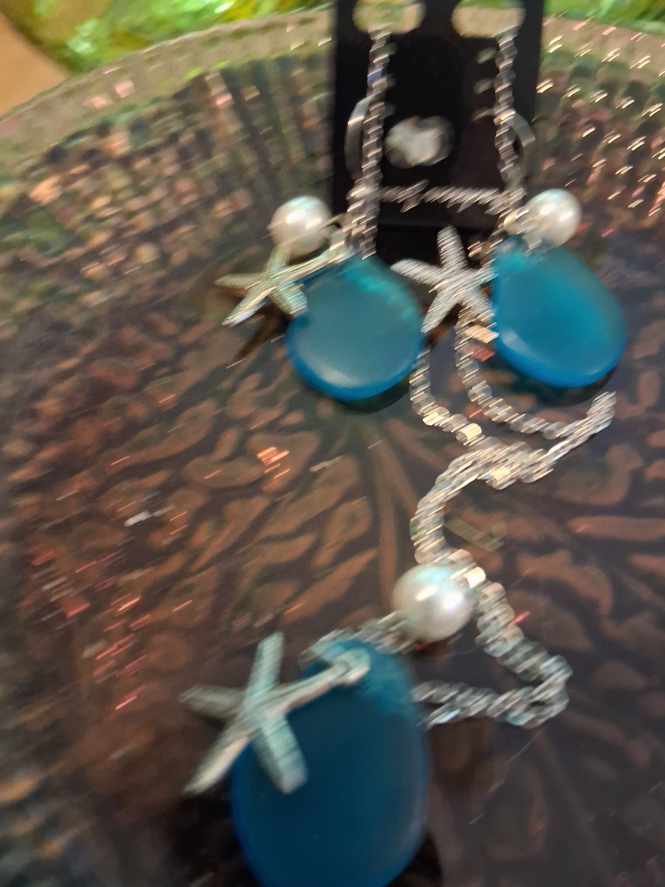Necklace n earrings turtle blue dsc