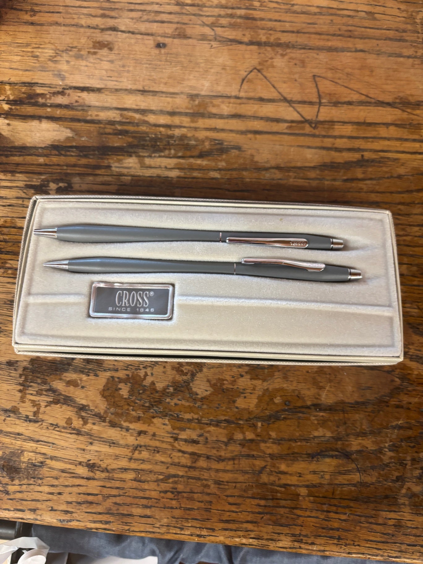  Vintage Cross Classic Century Matte Gray Ballpoint Pen and Pencil Set (Model 210105)