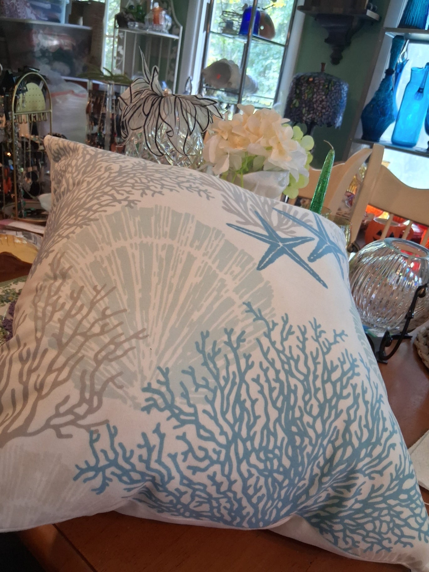 Pillow teal coral/starfish dsc