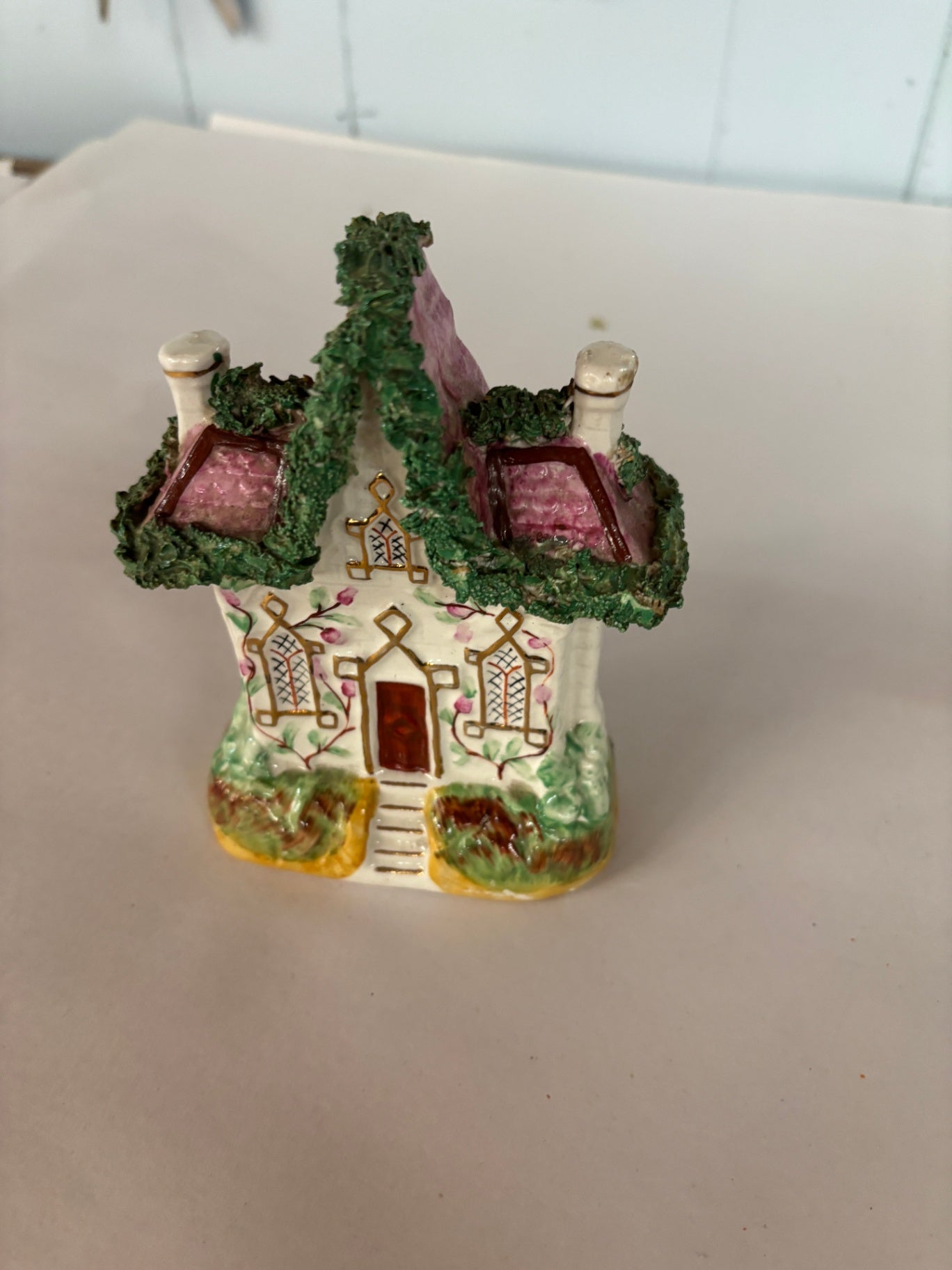 Antique Staffordshire Figure Pearlware Pottery Cottage House 19th c. Coalport