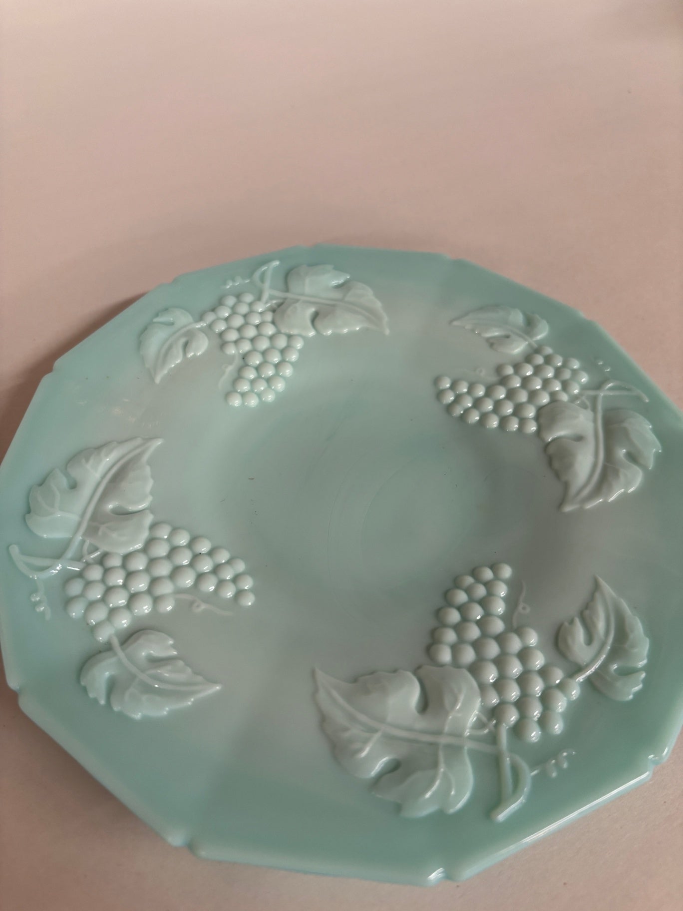 Vintage Jadeite Green Milk Glass Grape & Leaf Serving Plate