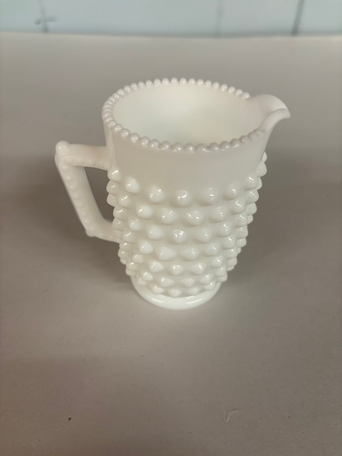 Vintage White Milk Glass Hobnail Creamer Pitcher – Beaded Rim