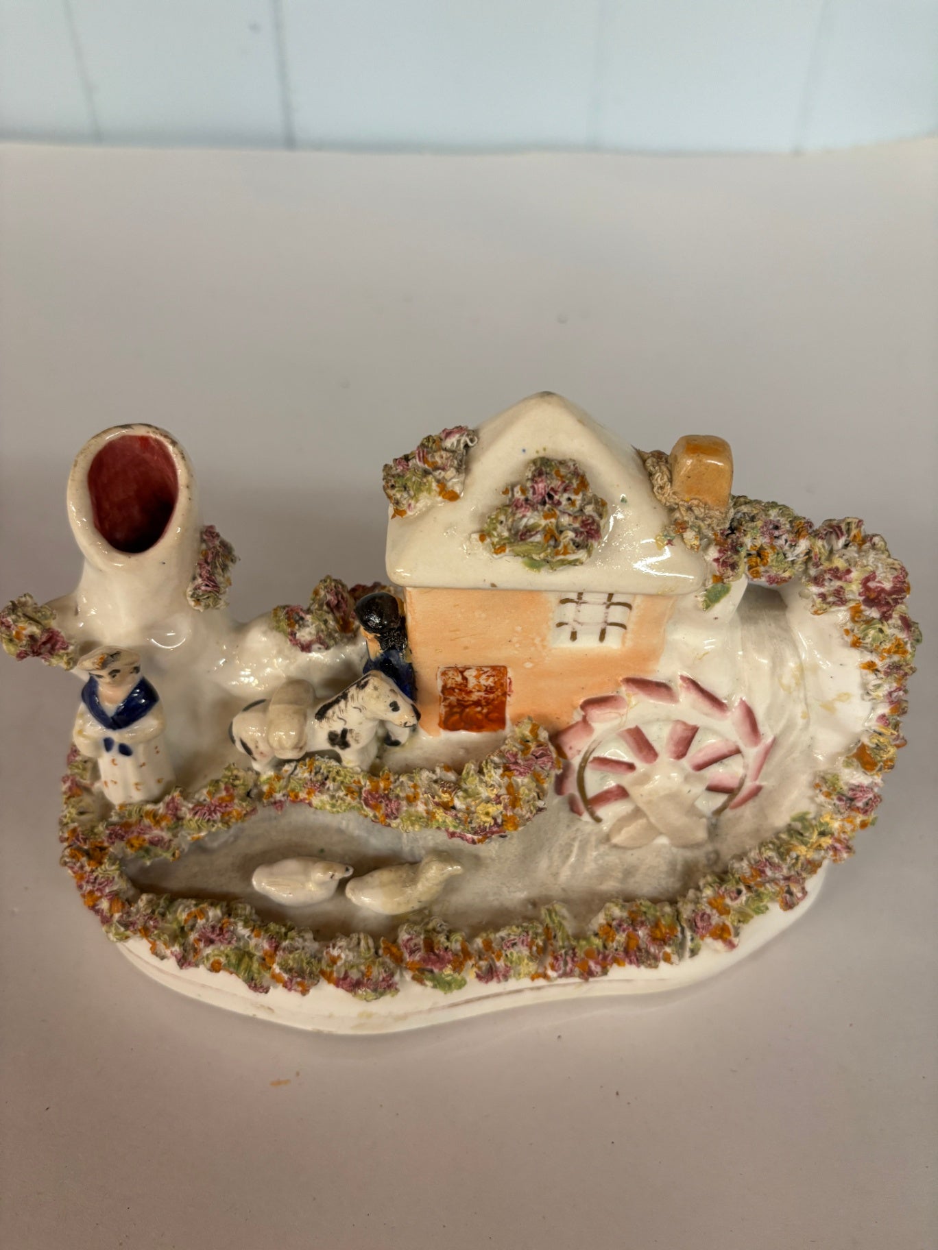 Staffordshire Spill Vase Couple with Horse Ducks attrib. James Dudson