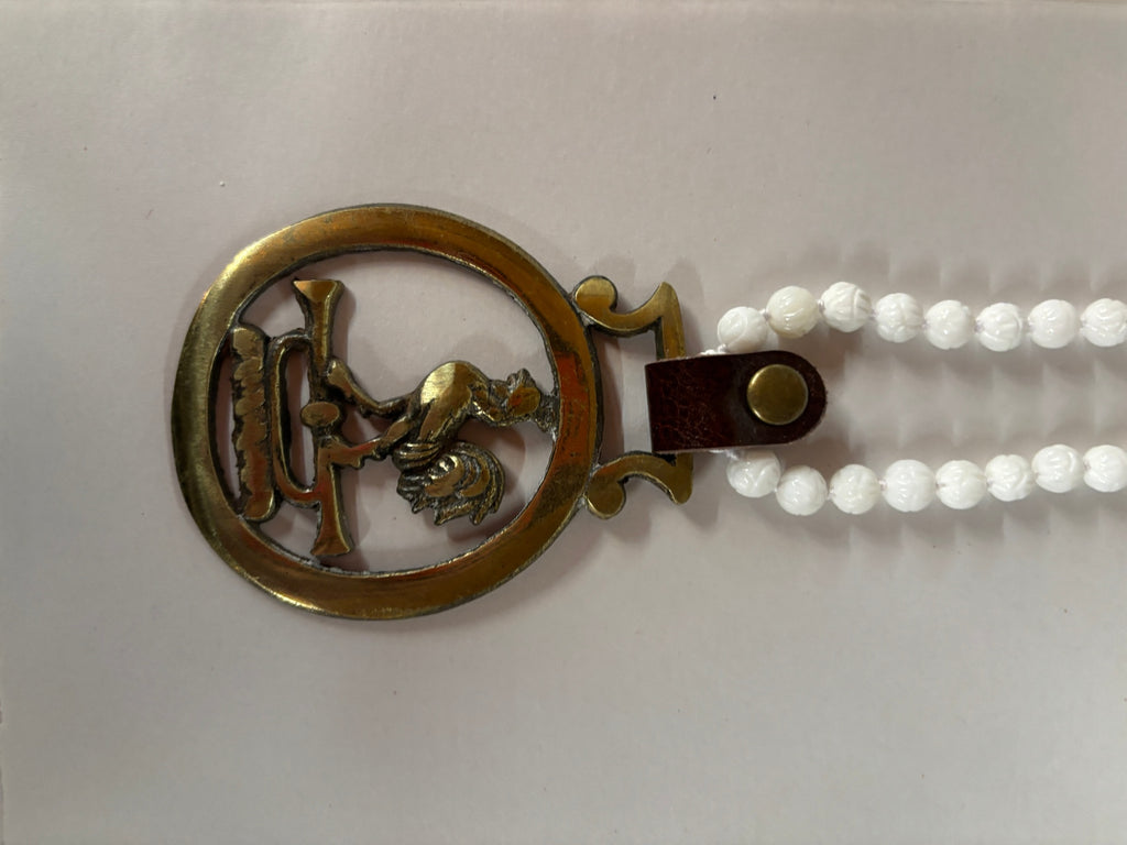 Tridacna Carved Coral Bead 14" Necklace with Gamecock Pendant