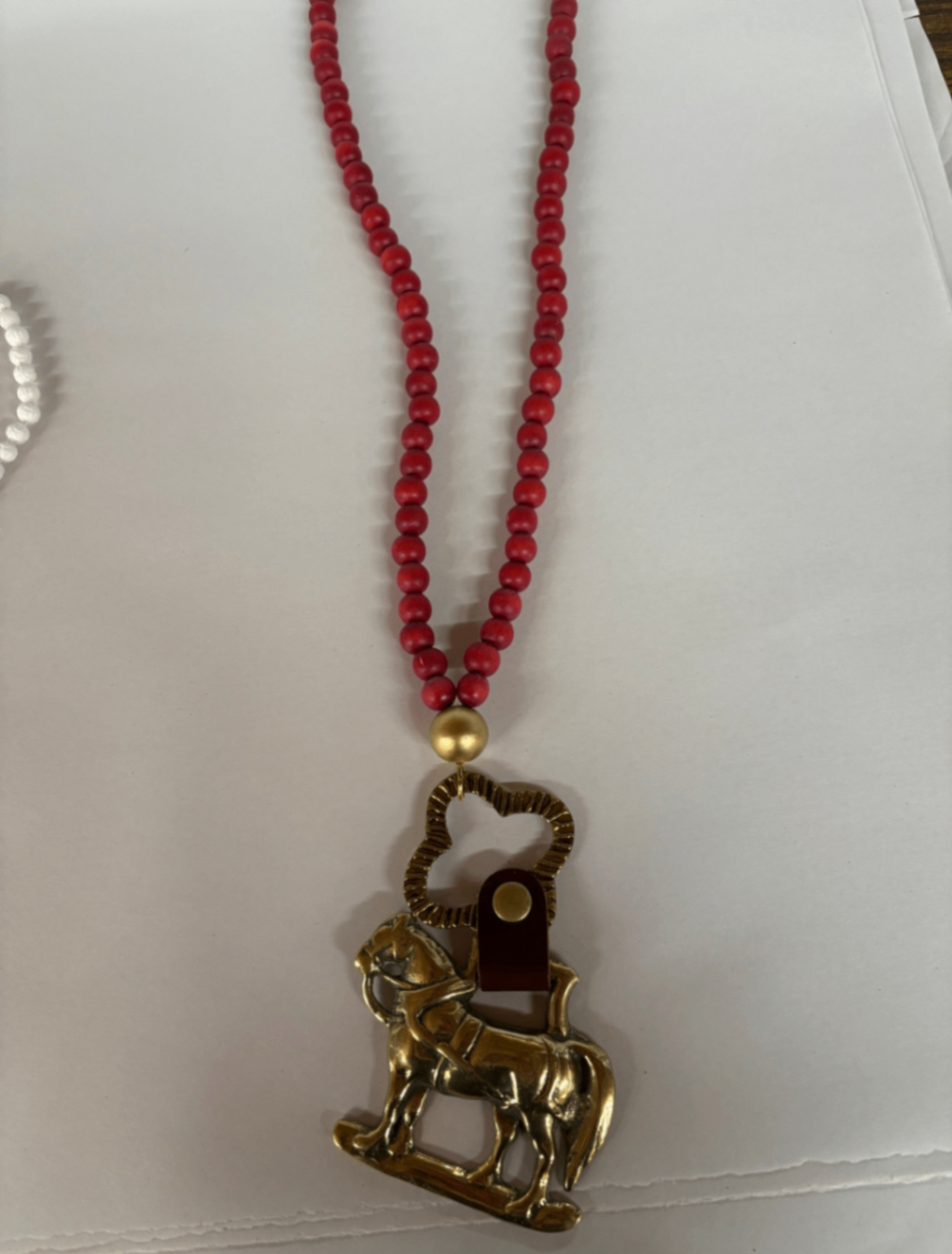 Wood Bead 22" Necklace with Large Horse Pendant