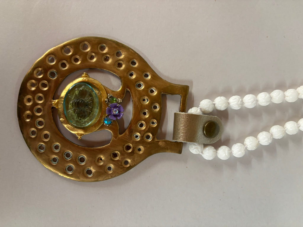 Carved Coral Bead 14" Necklace with Bee and Flower embellishment
