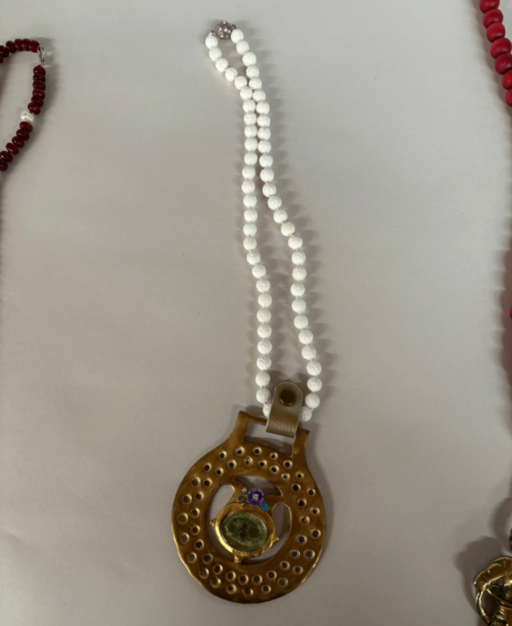 Carved Coral Bead 14" Necklace with Bee and Flower embellishment