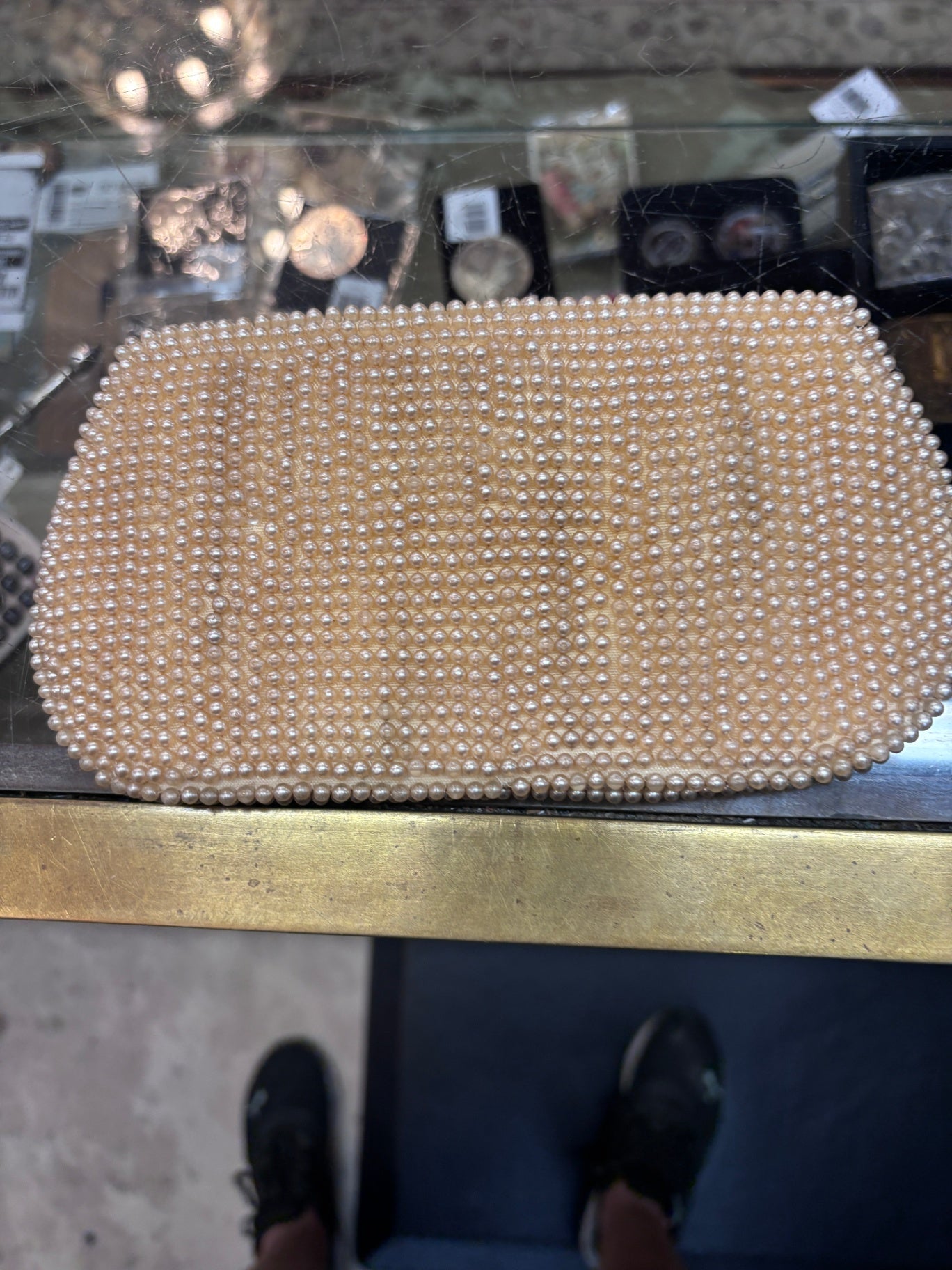 Vintage faux-pearl beaded evening clutch 