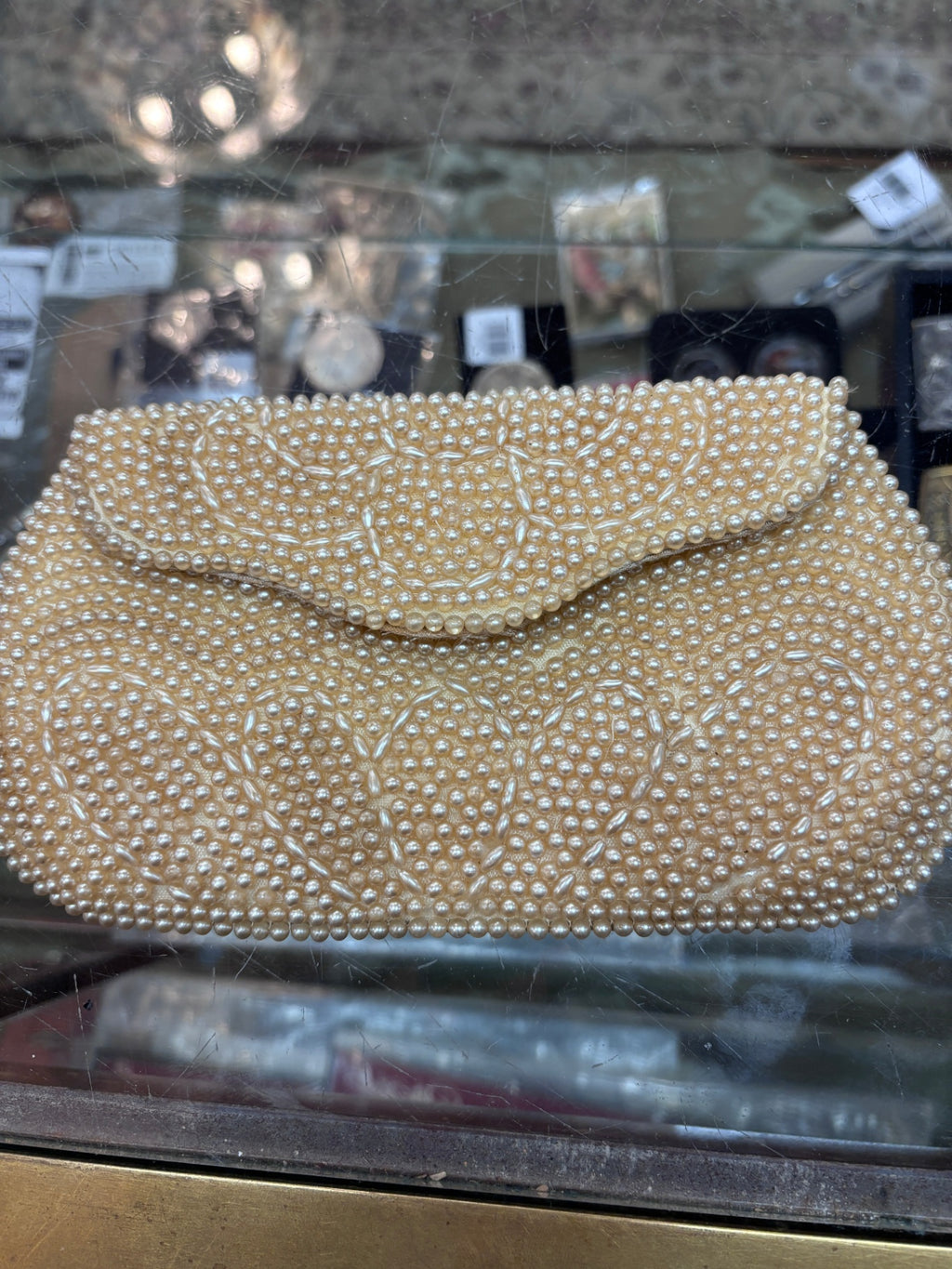 Vintage faux-pearl beaded evening clutch 