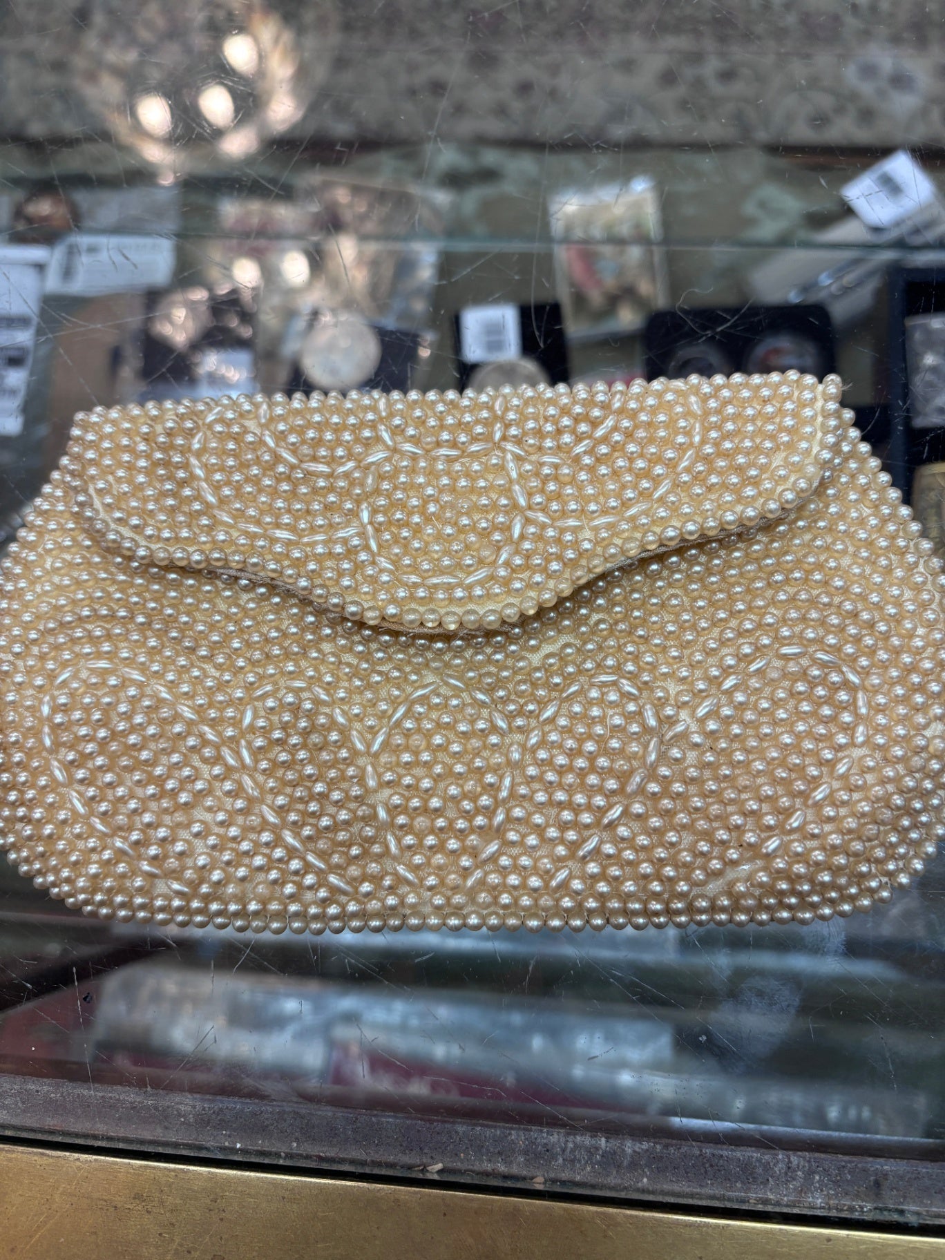 Vintage faux-pearl beaded evening clutch 