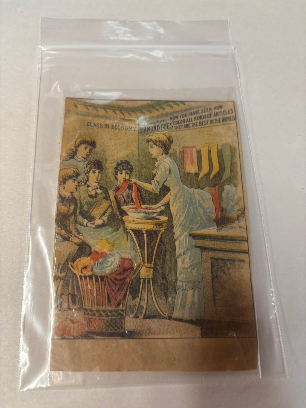 Antique 1880s Diamond Dyes Victorian Advertising Trade Card – Dye Demonstration