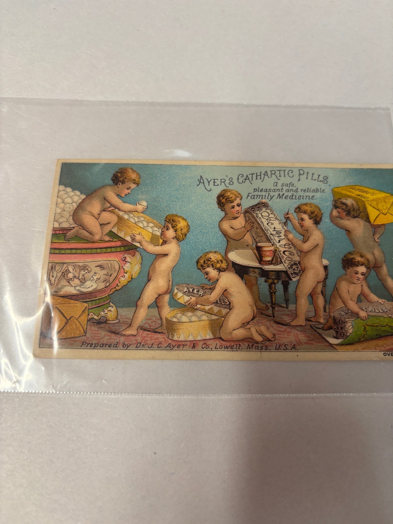 Antique 1880s Ayer’s Cathartic Pills Victorian Cherub Advertising Trade Card