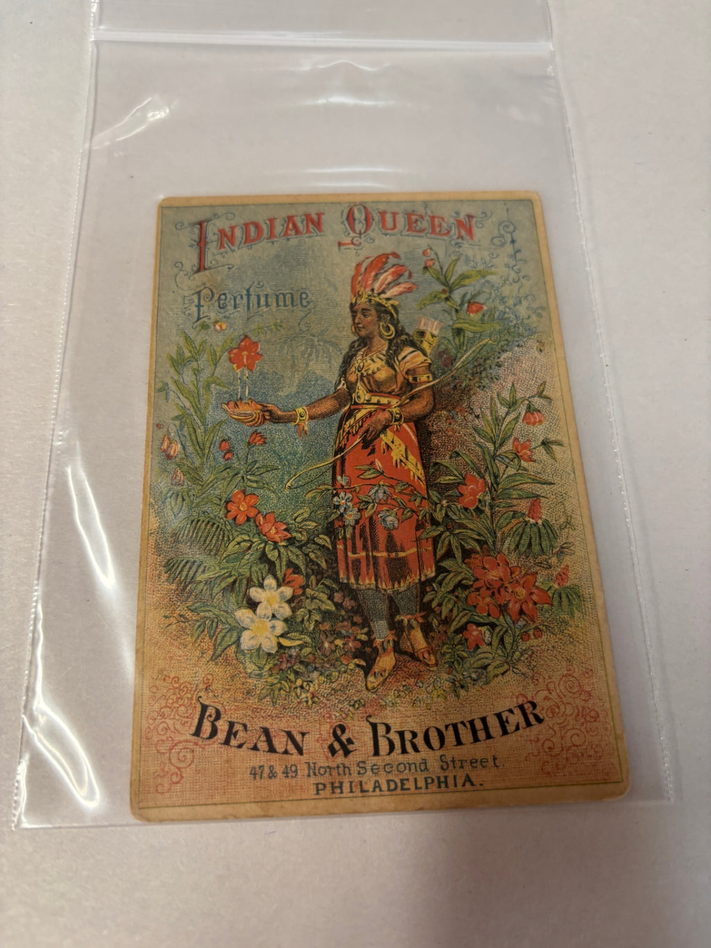 Antique 1880s Indian Queen Perfume Trade Card – Bean & Brother Philadelphia