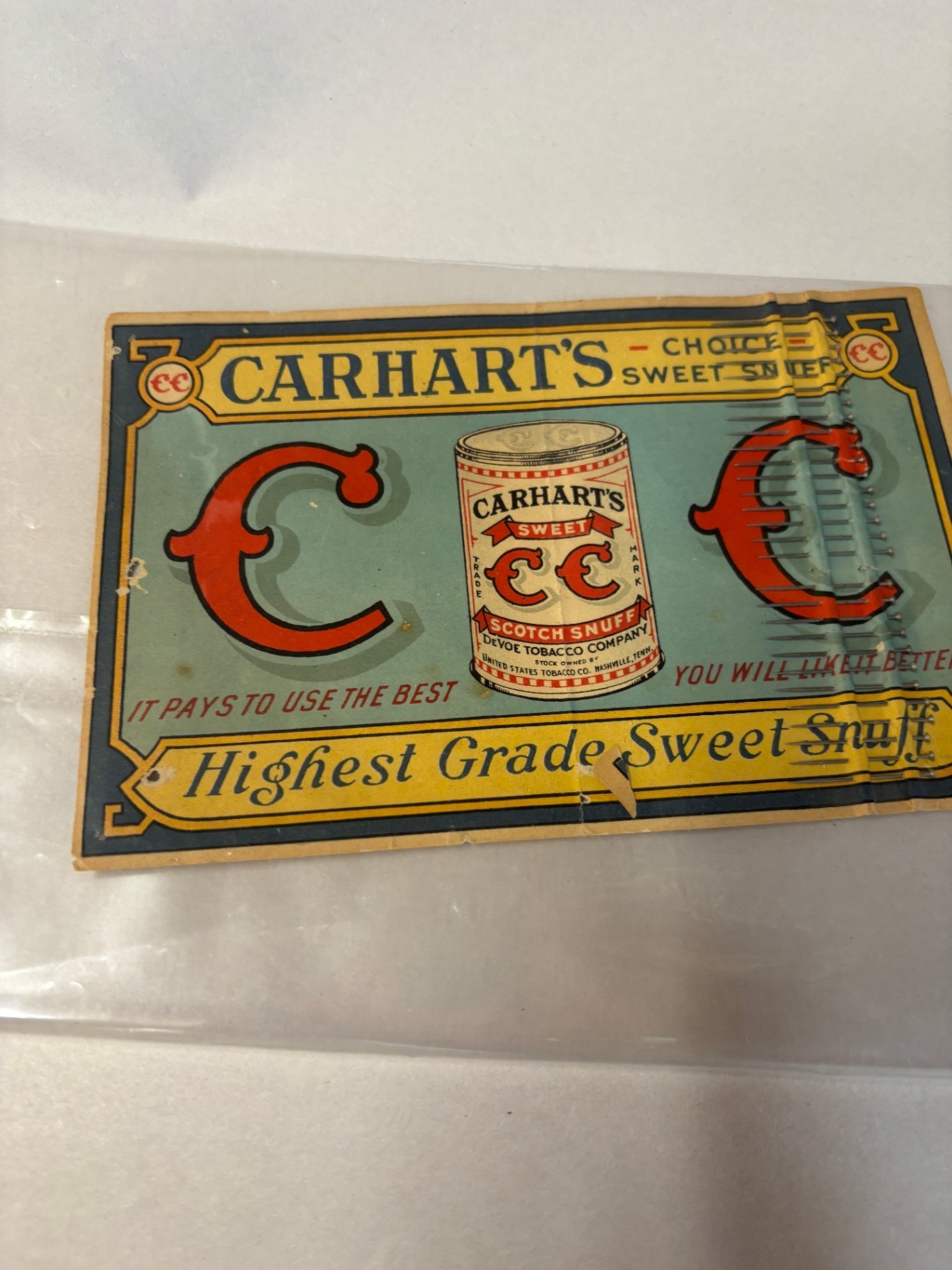Antique 1880s–1890s Carhart’s Choice Sweet Snuff Advertising Needle Book