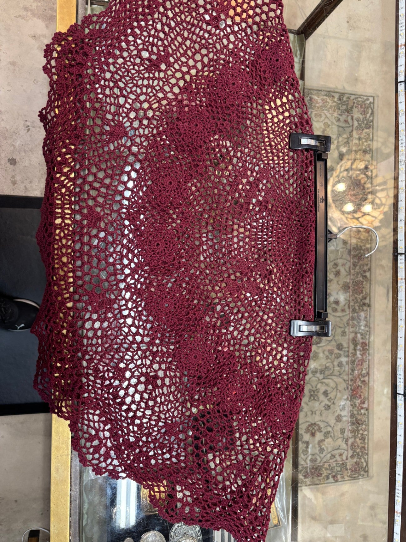 Maroon Crochet Round Doily Table topper 36x34