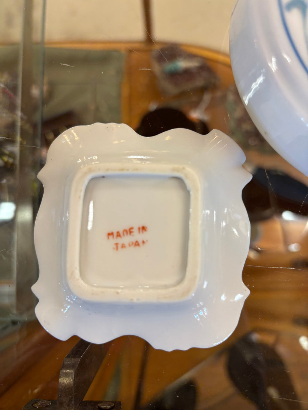 Set of 2 Vintage porcelain square ashtray adorned with a delicate pink and yellow rose motif and gold-gilded accents Made in Japan