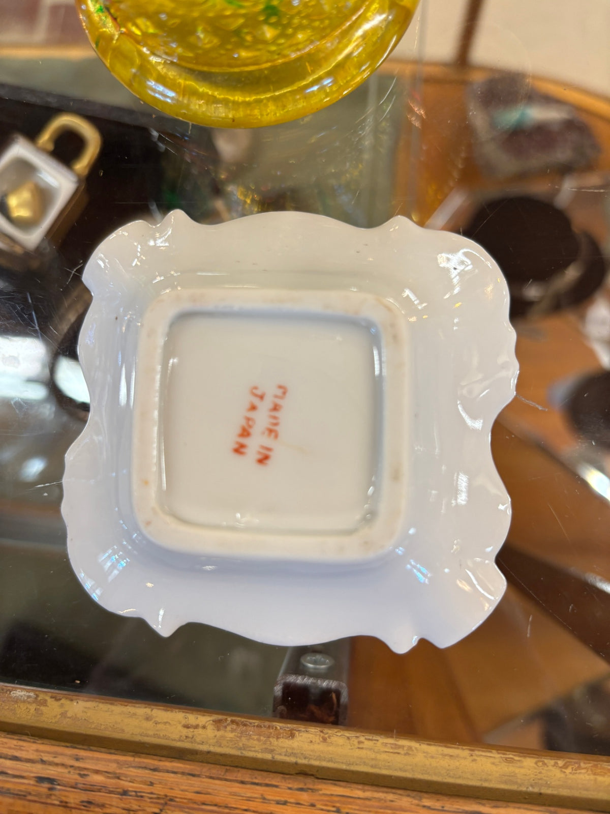 Set of 2 Vintage porcelain square ashtray adorned with a delicate pink and yellow rose motif and gold-gilded accents Made in Japan