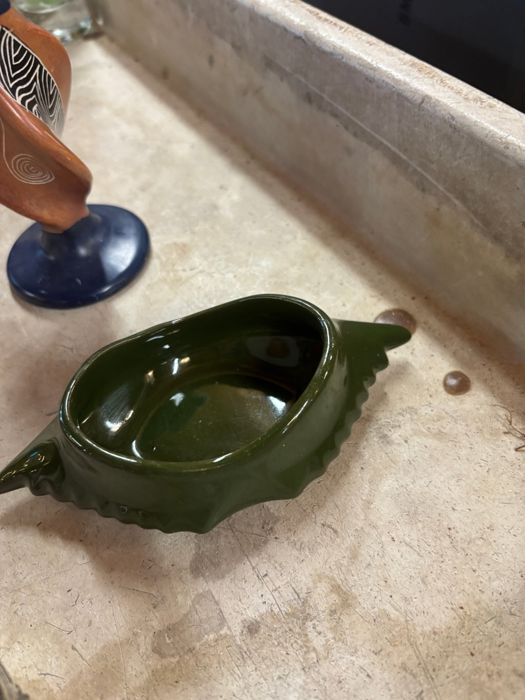 Vintage green ceramic crab shell dish