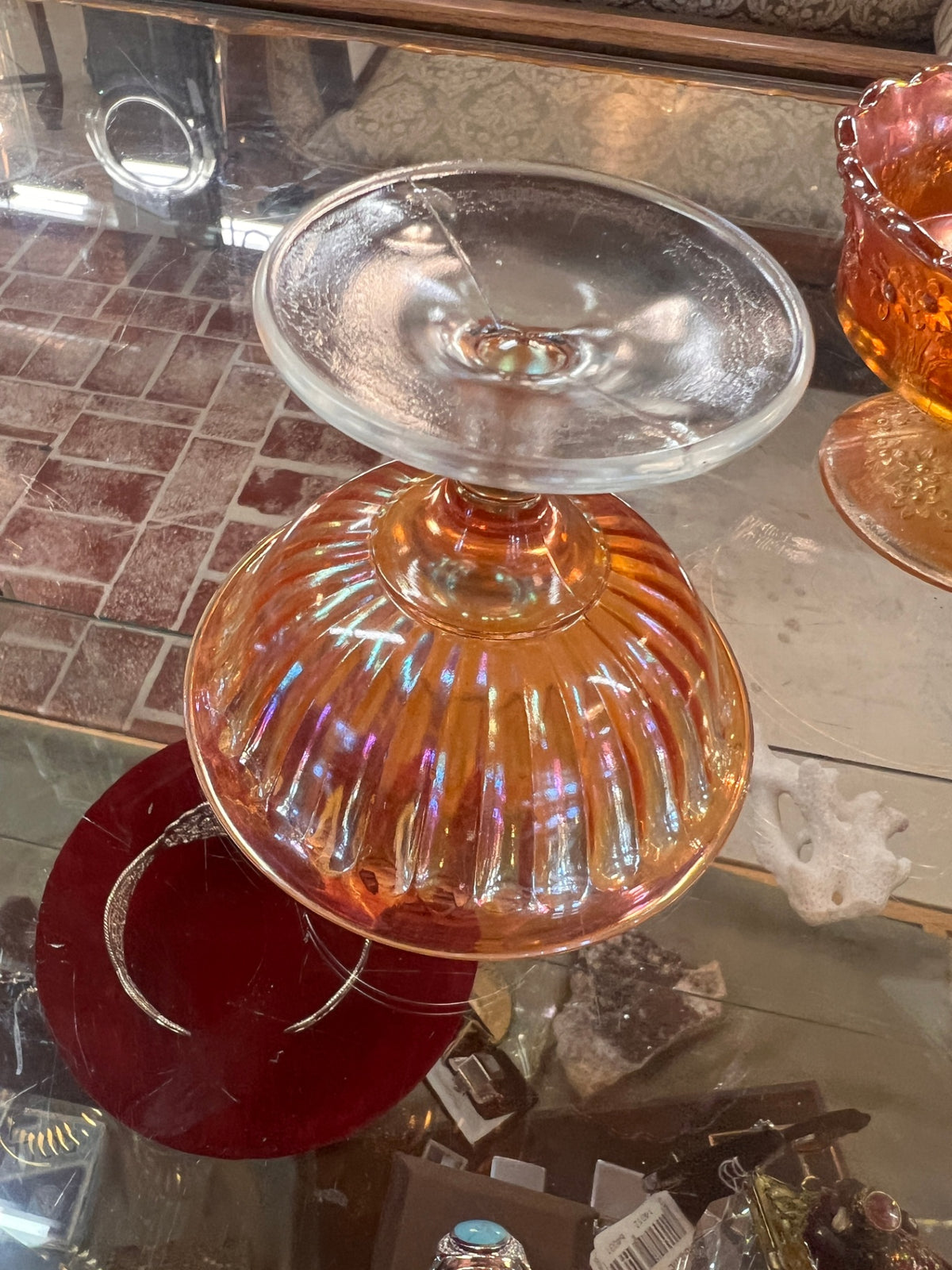 vintage Carnival Glass Marigold Iridescent Sherbet Dish