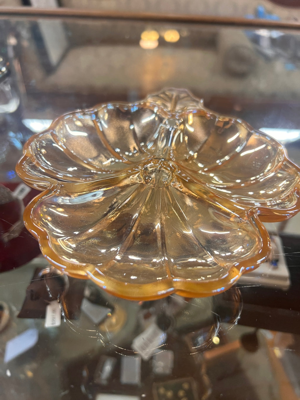 Marigold Carnival Glass Candy Dish Vintage 