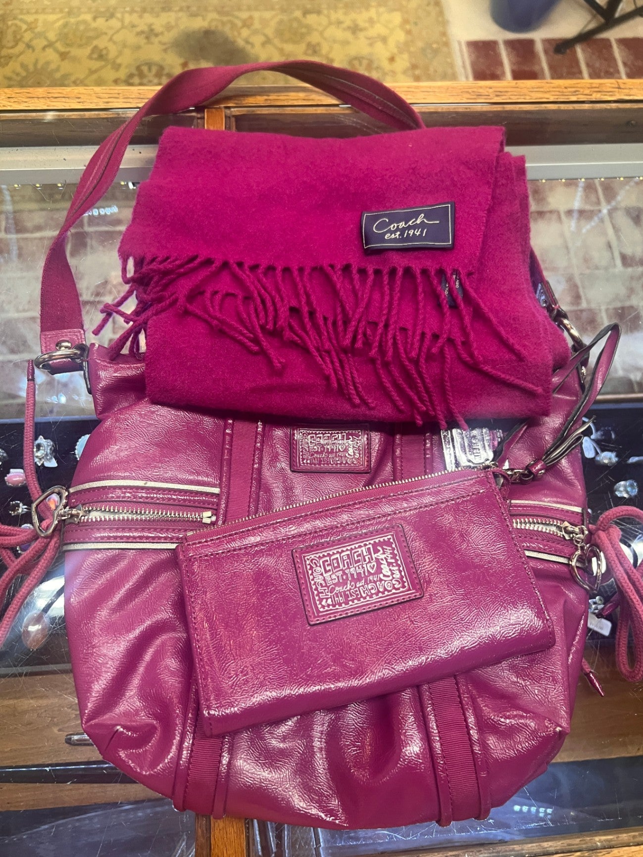 Coach Poppy Daisy Liquid Large Should Bag Scarf and Wallet Set