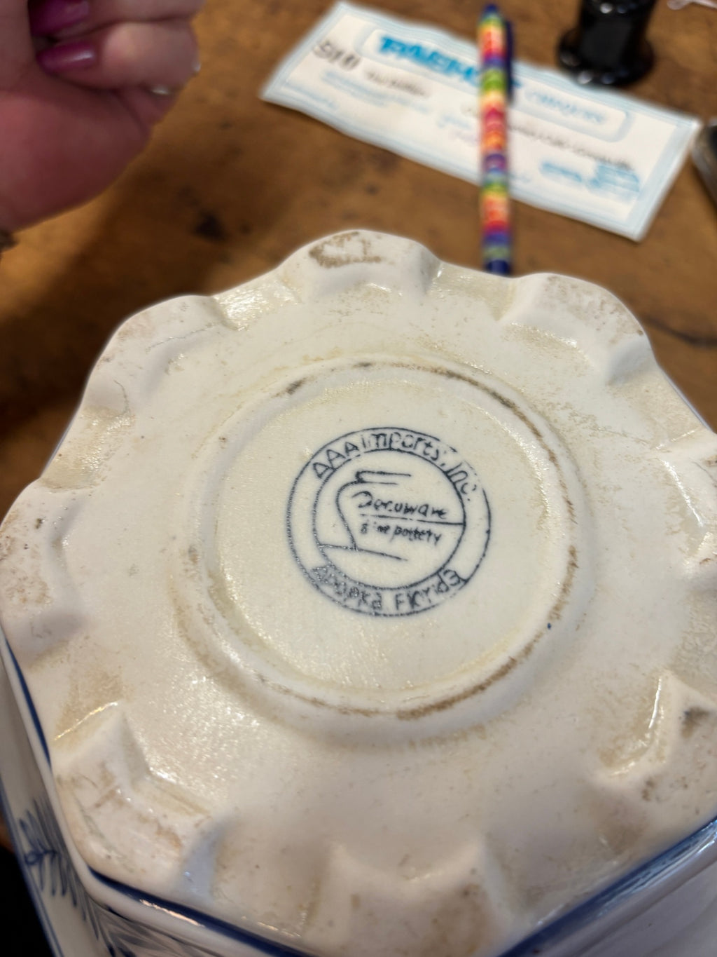 Vintage AAA Imports Decoware Blue & White Floral Footed Ceramic Planter
