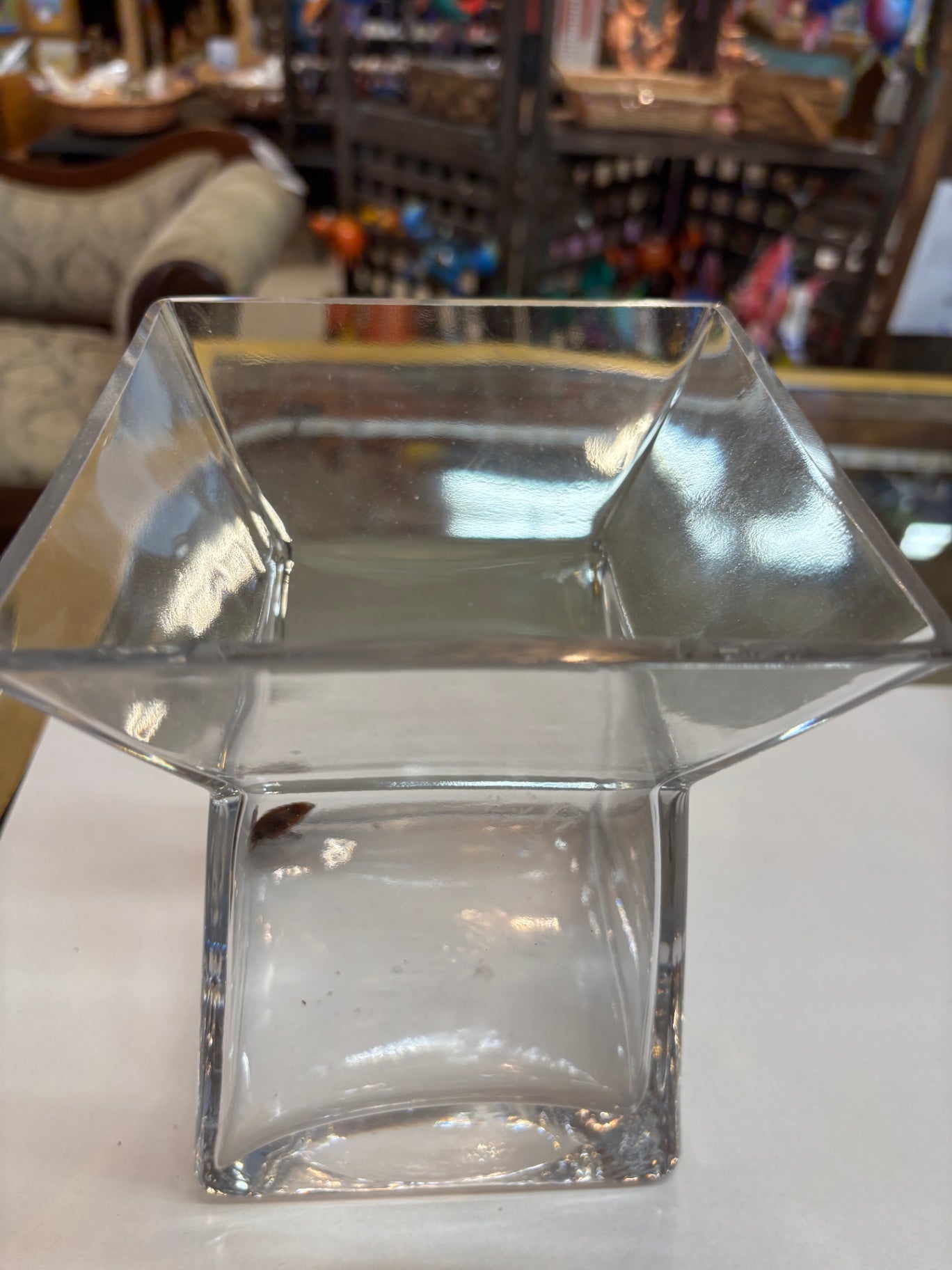 Clear Glass Square-Top Fluted Vase