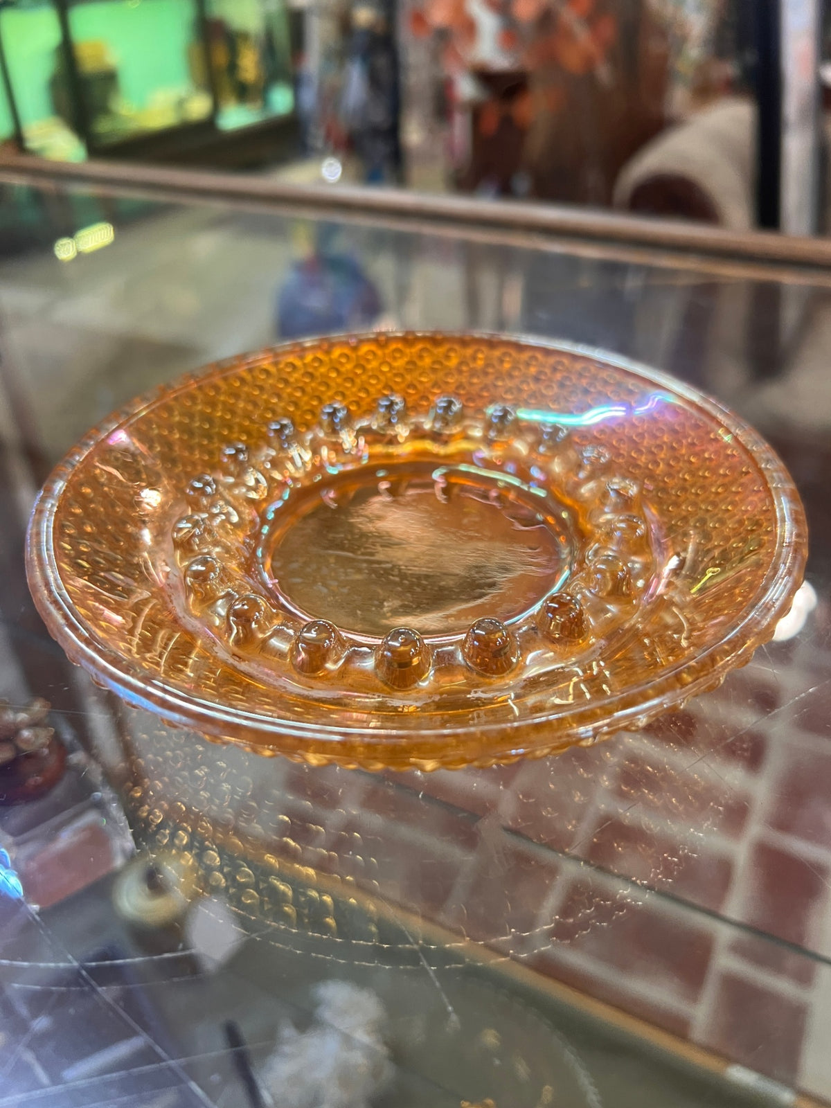 Vintage Marigold Carnival Depression Glass Hobnail Ashtray Iridescent