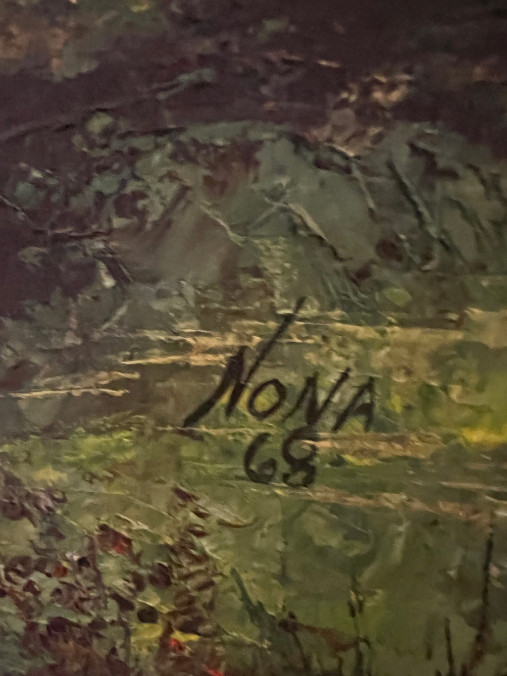 Vintage 1968 Signed NONA Woodland River Landscape Oil Painting