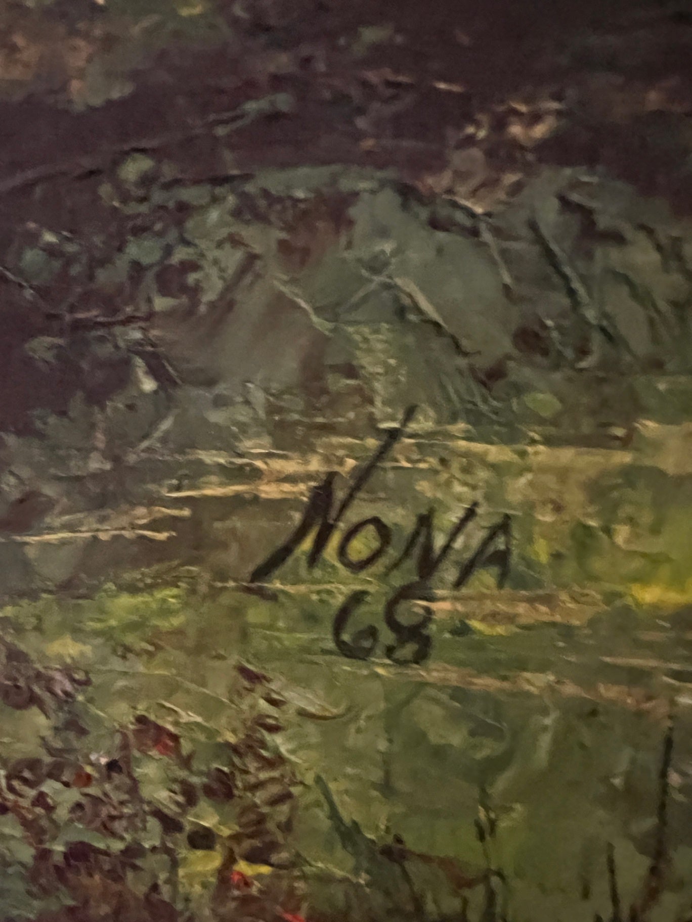 Vintage 1968 Signed NONA Woodland River Landscape Oil Painting