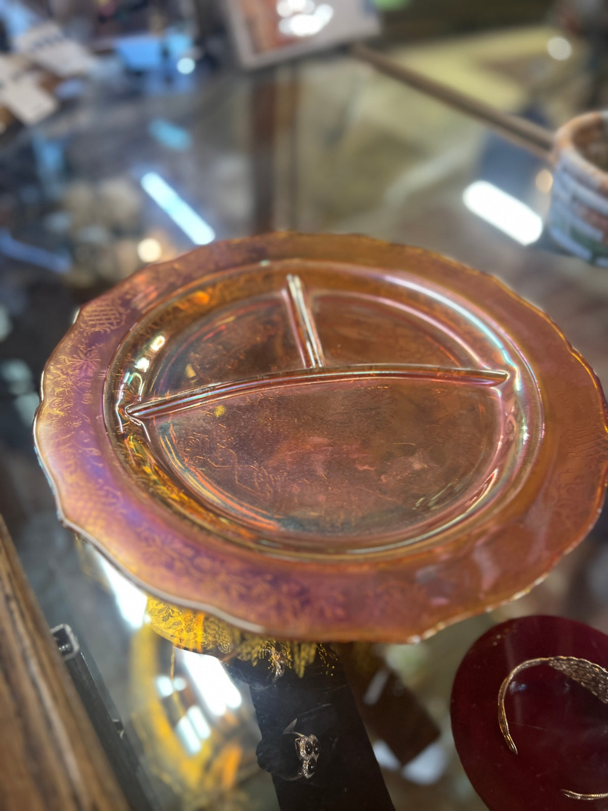  Marigold Carnival Iridescent Federal Glass Grill Plate Vintage