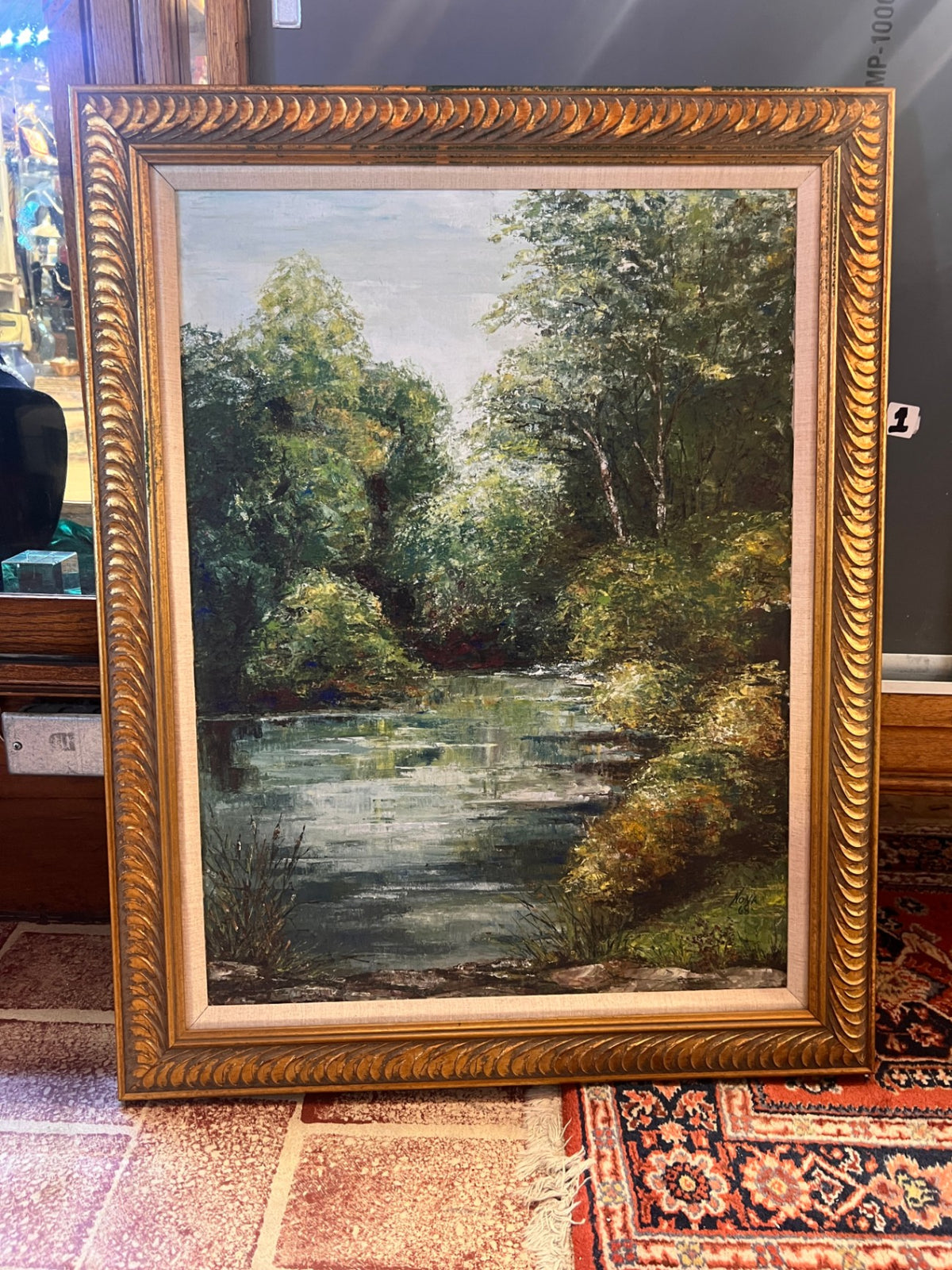 Vintage 1968 Signed NONA Woodland River Landscape Oil Painting
