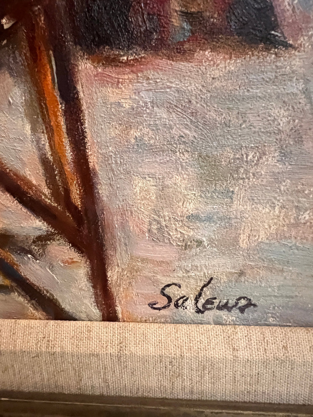 Vintage Signed Salena Original Oil Painting Outdoor Art Market Scene