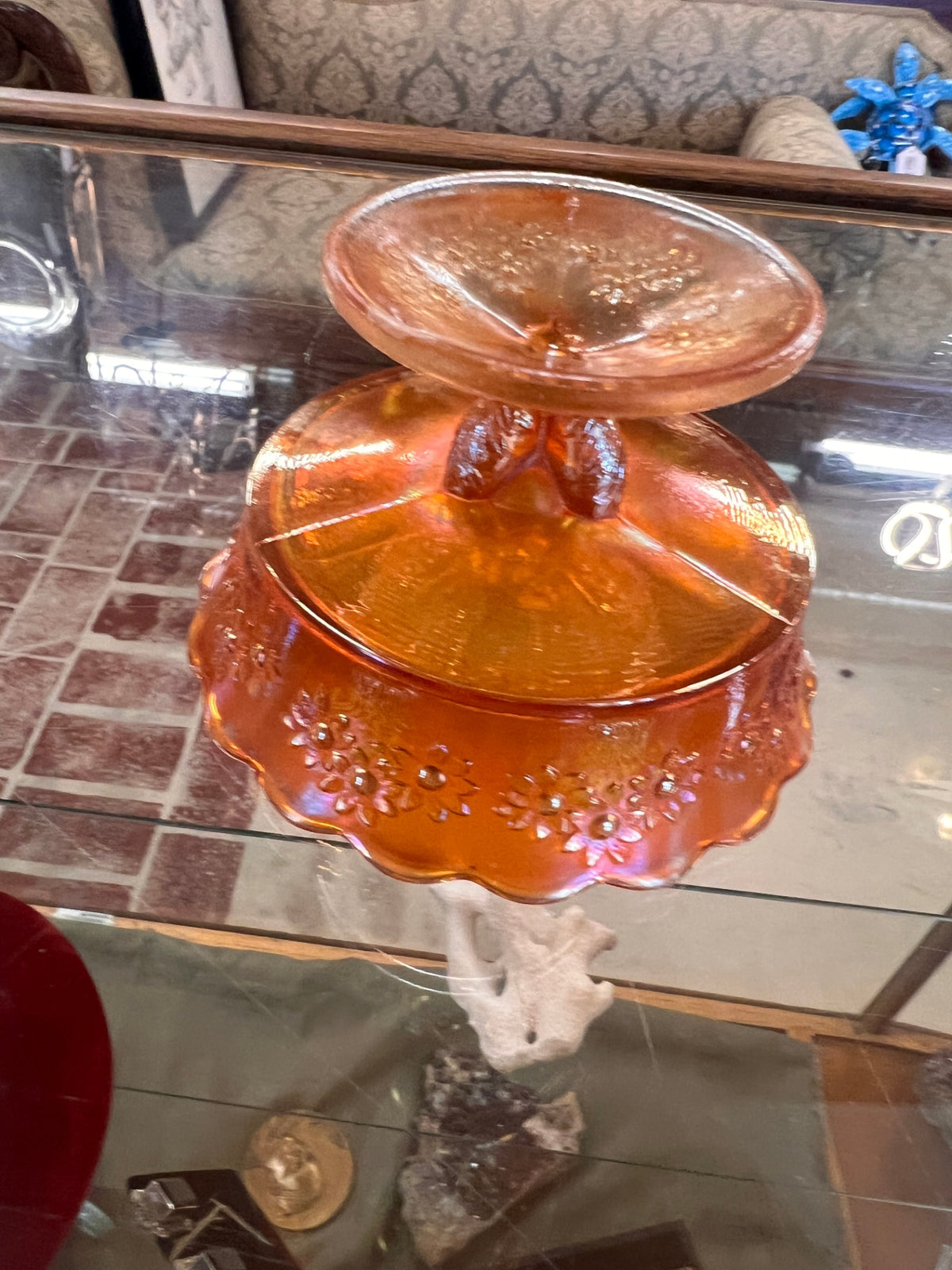 FENTON ANTIQUE MARIGOLD CARNIVAL GLASS Candy Dish