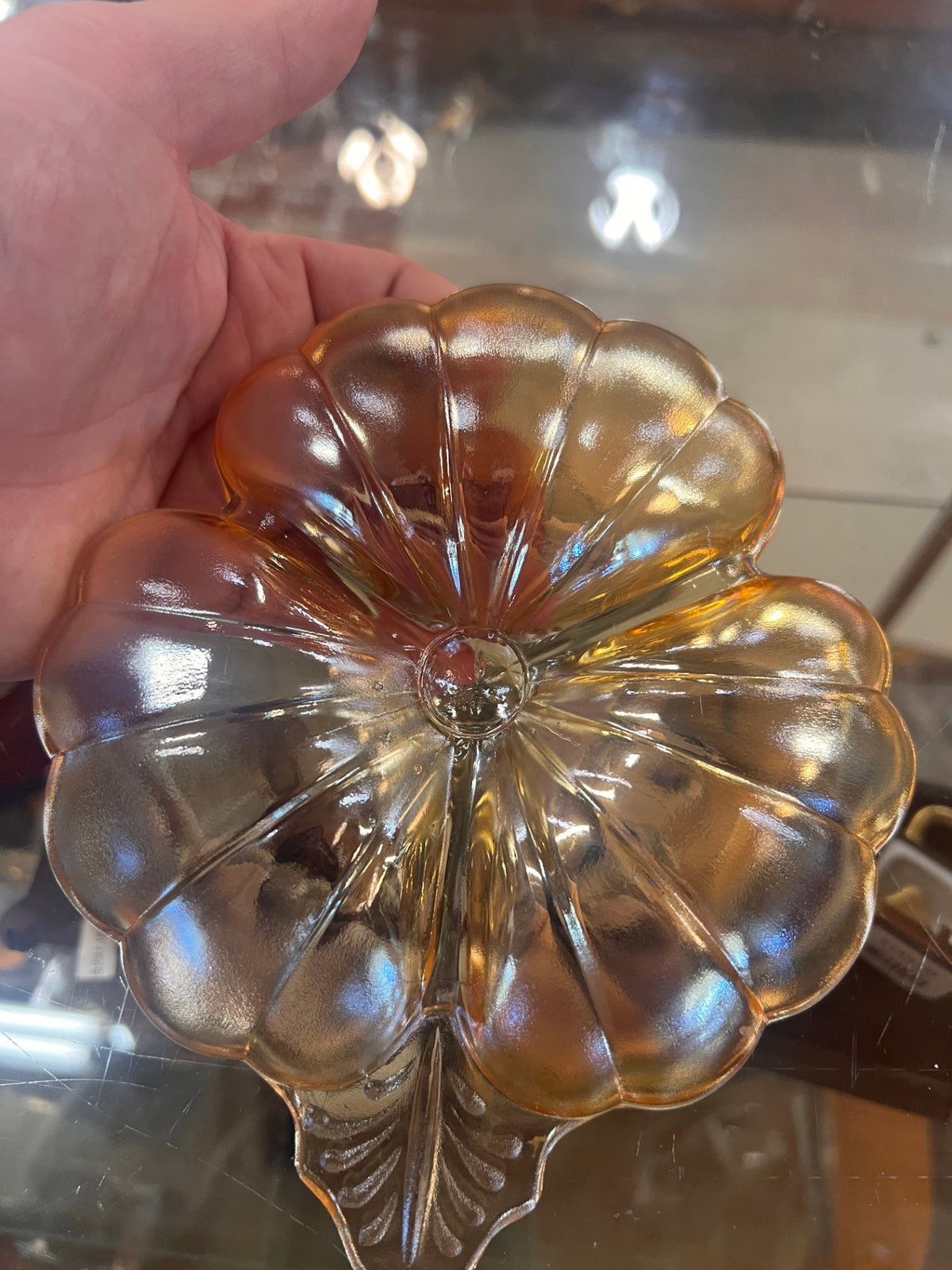 Marigold Carnival Glass Candy Dish Vintage 
