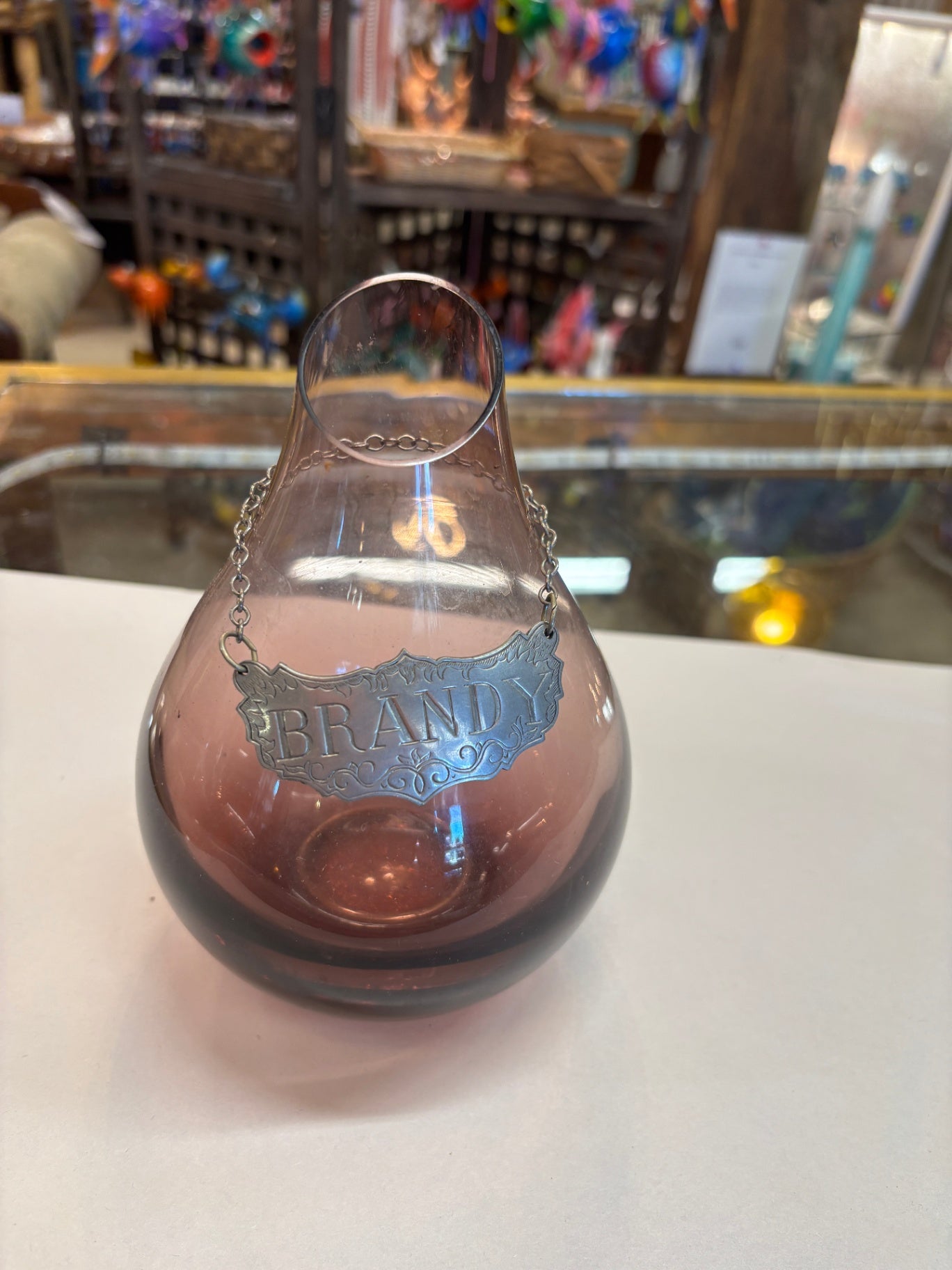Amethyst Purple Glass Decanter with Pewter Tag