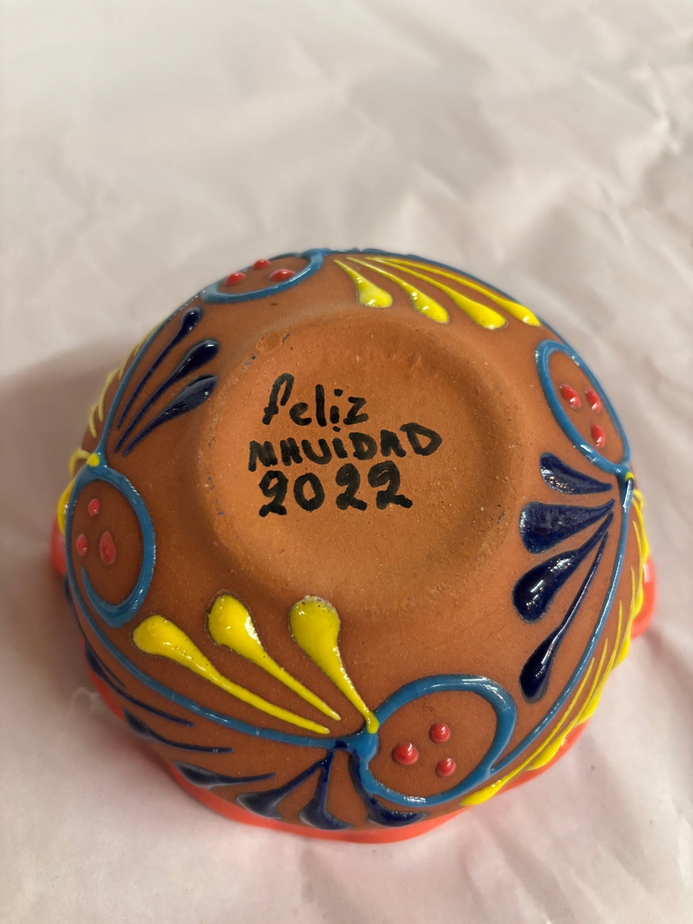 Hand-Painted Mexican Folk Art Pottery Bowl Feliz Navidad 2022